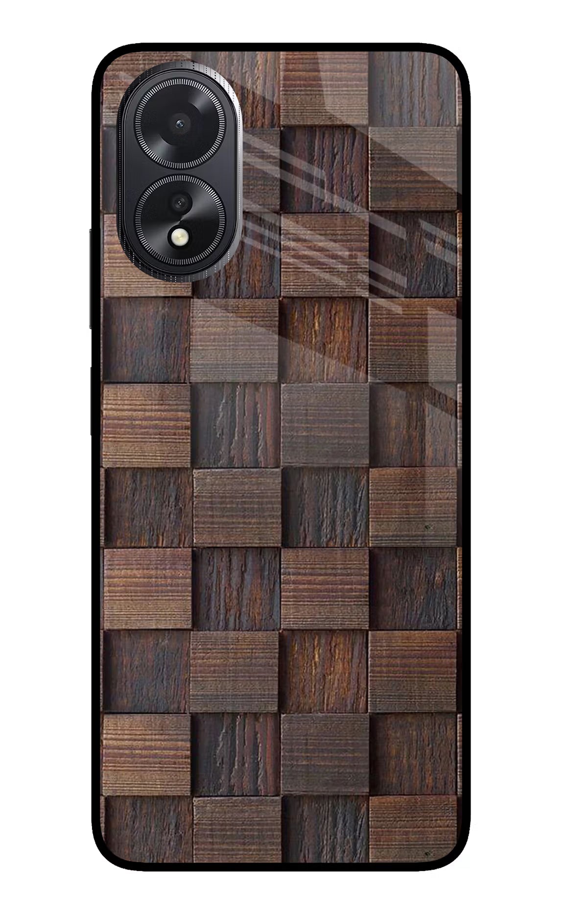 Wooden Cube Design Oppo A18/Oppo A38 Glass Case Back Cover by Casekaro