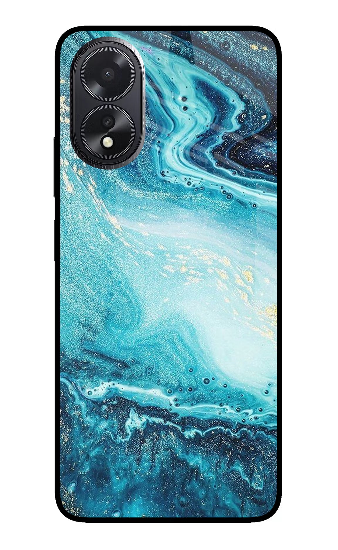 Blue Glitter Marble Oppo A18/Oppo A38 Glass Case Back Cover by Casekaro
