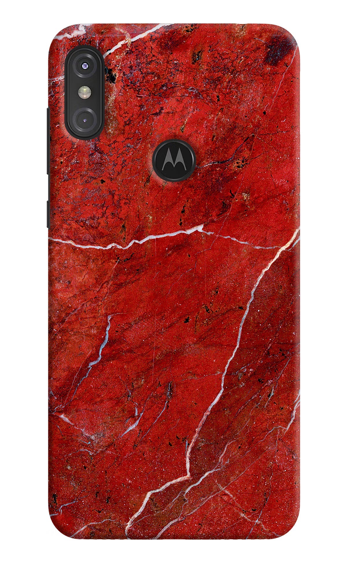 Red Marble Design Moto One Power Hard Case Back Cover by Casekaro