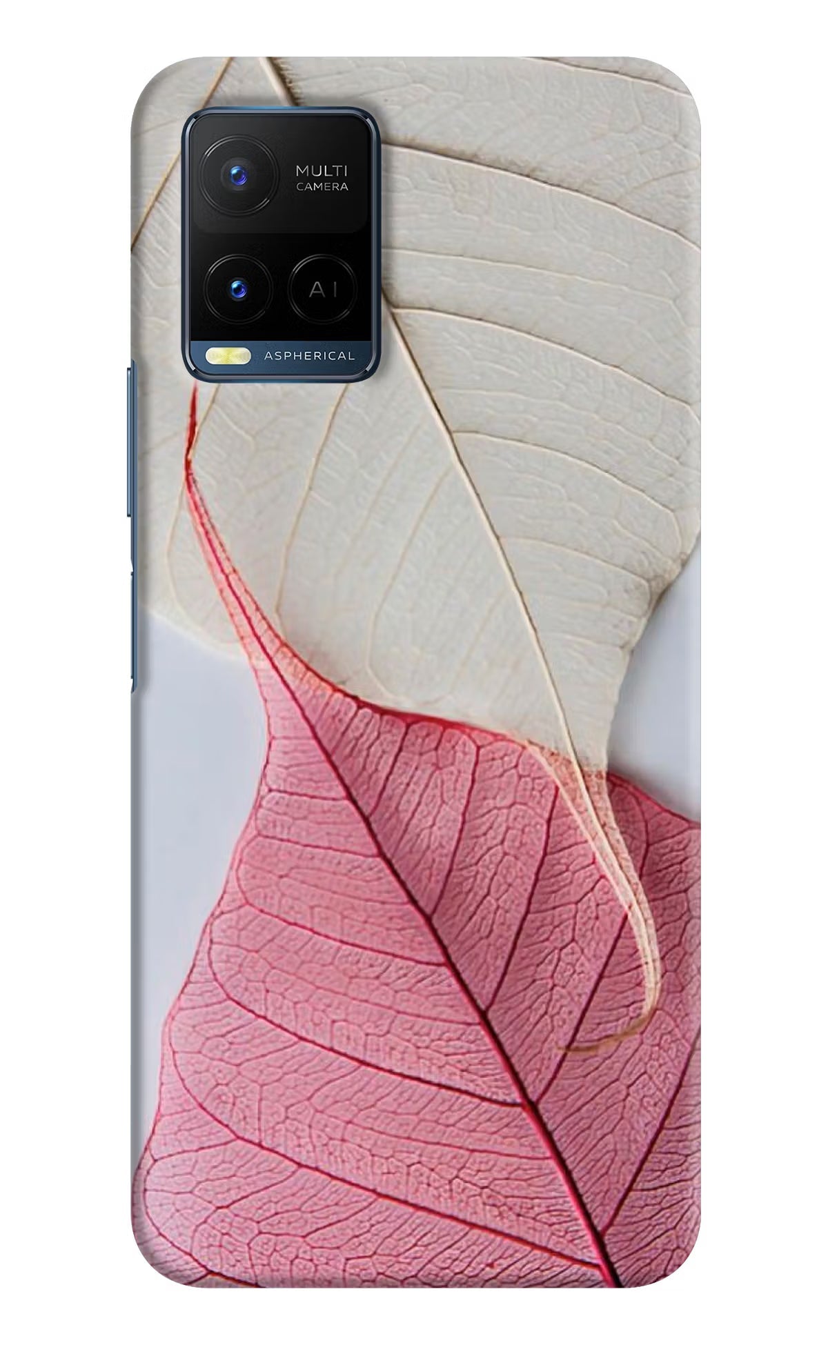 White Pink Leaf Vivo Y21/Y21s/Y33s Hard Case Back Cover by Casekaro