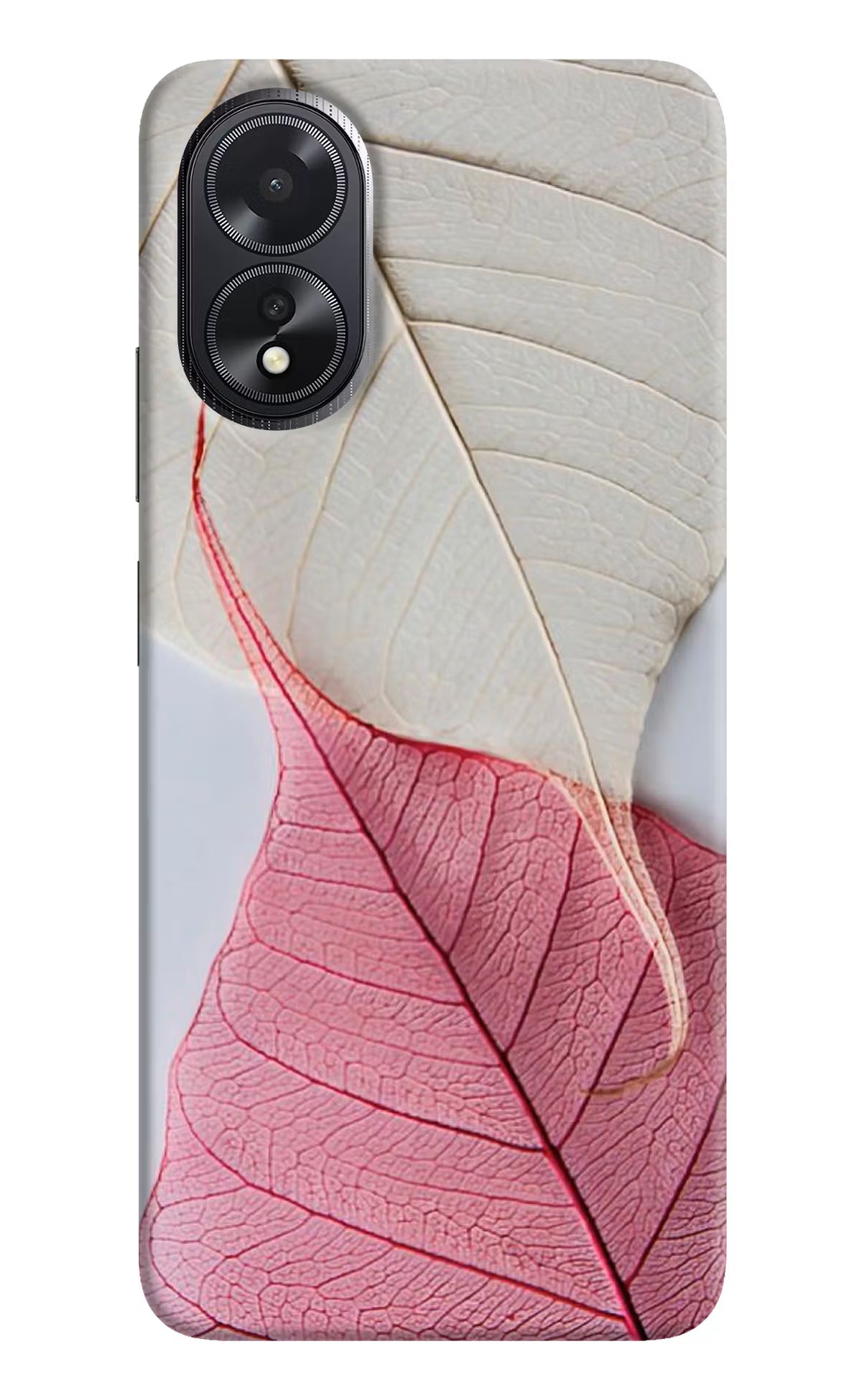 White Pink Leaf Oppo A18/Oppo A38 Hard Case Back Cover by Casekaro