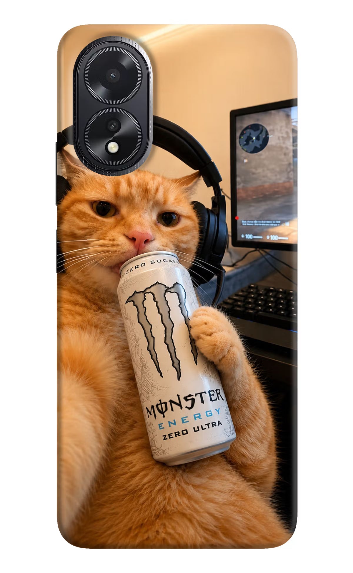 Gamer Cat Energy Oppo A18/Oppo A38 Hard Case Back Cover by Casekaro