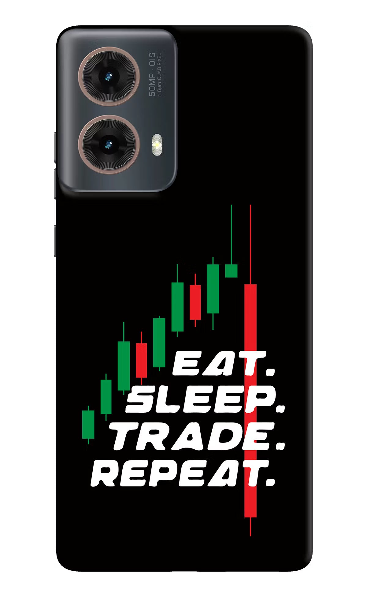 Eat Sleep Trade Repeat Motorola G85 Hard Case Back Cover by Casekaro