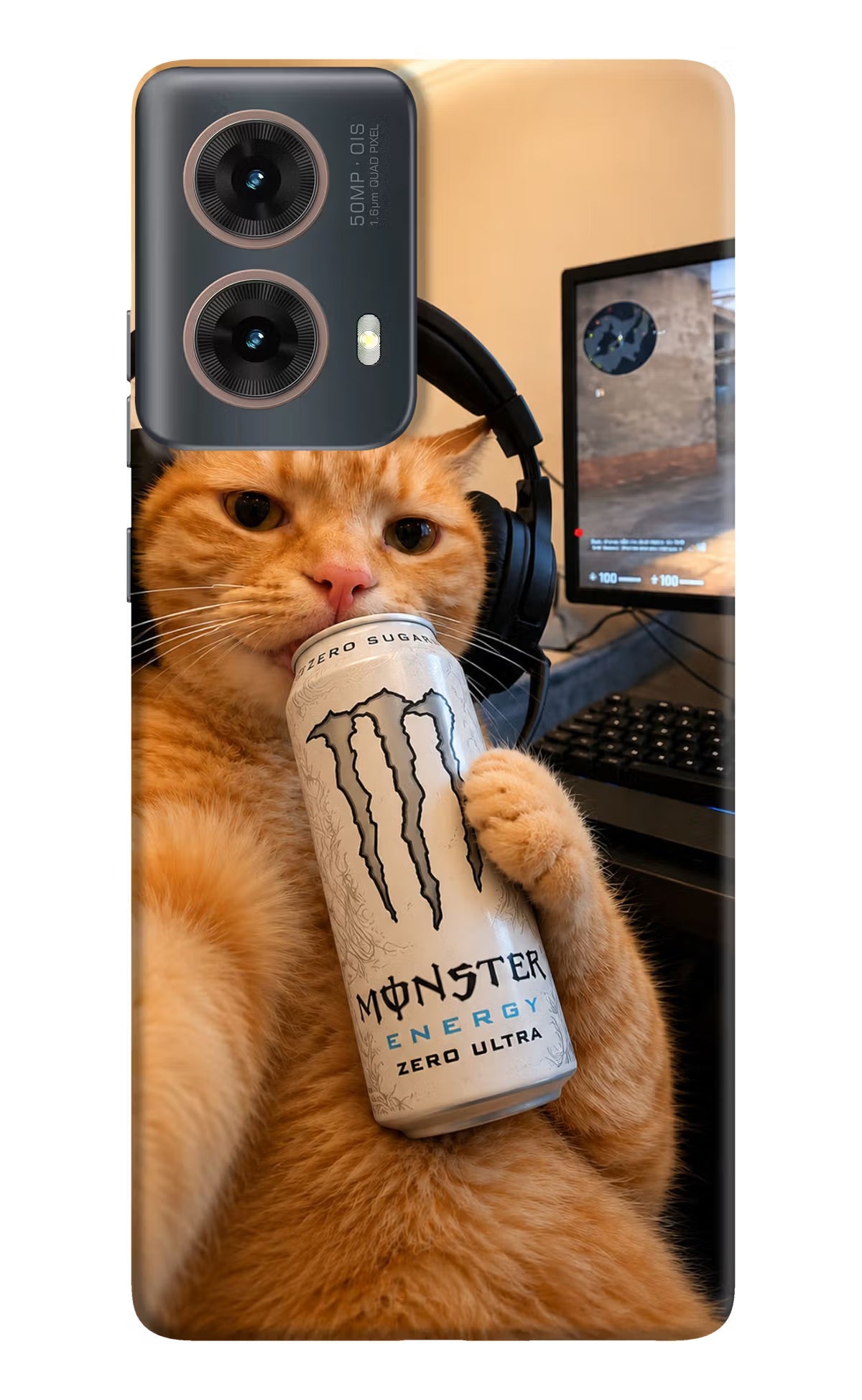 Gamer Cat Energy Motorola G85 Hard Case Back Cover by Casekaro