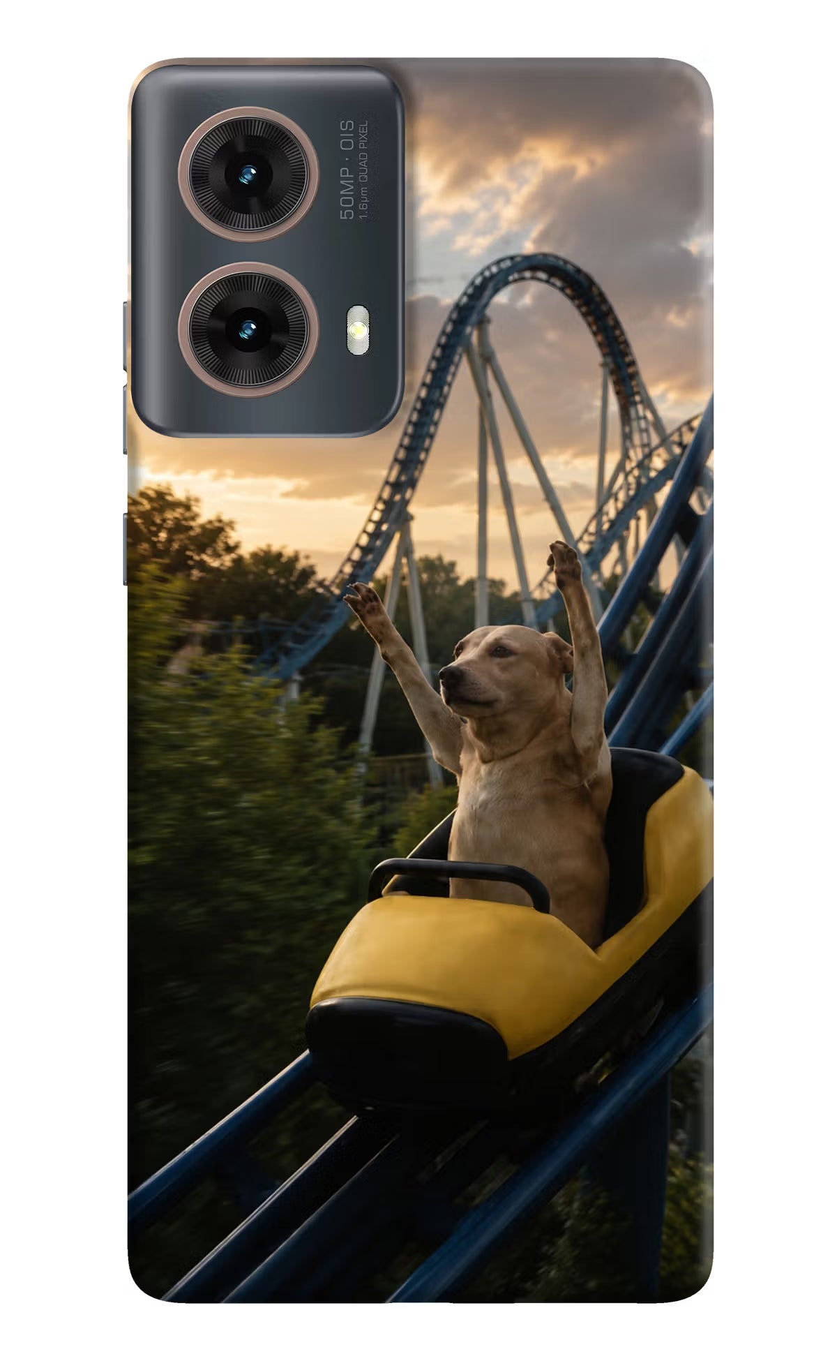 Rollercoaster Dog Motorola G85 Hard Case Back Cover by Casekaro