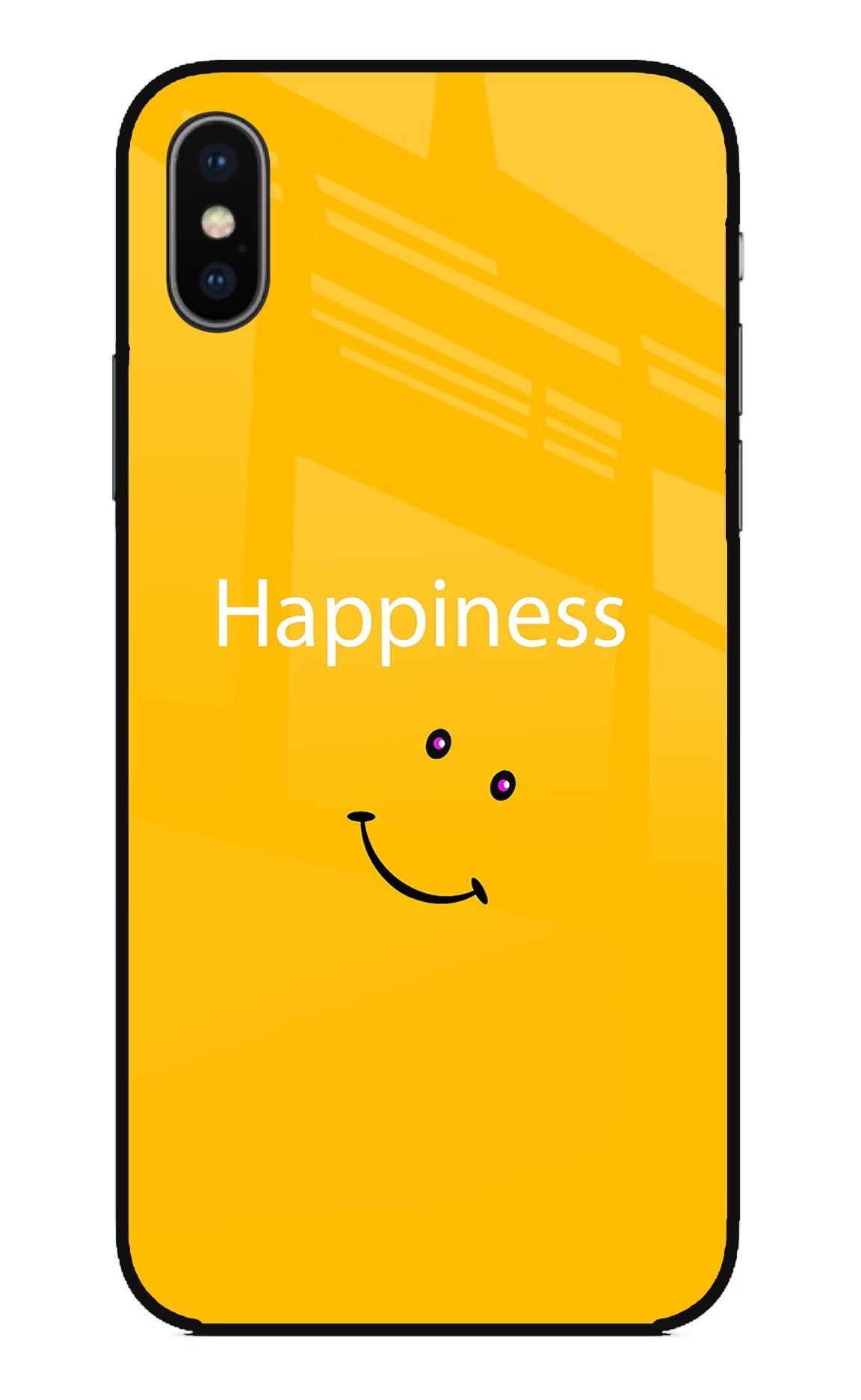Happiness With Smiley iPhone X Glass Case Back Cover by Casekaro