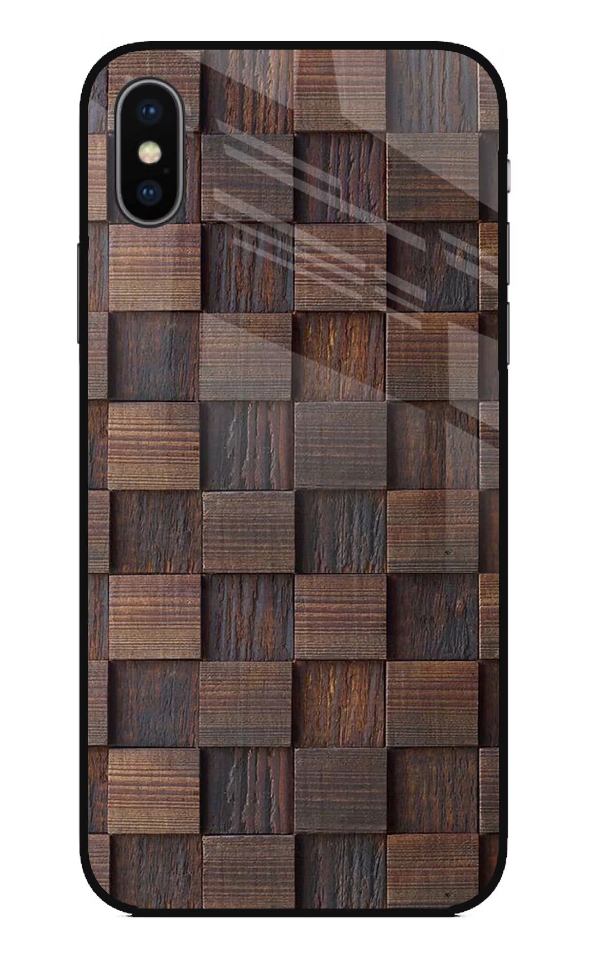 Wooden Cube Design iPhone X Glass Case Back Cover by Casekaro