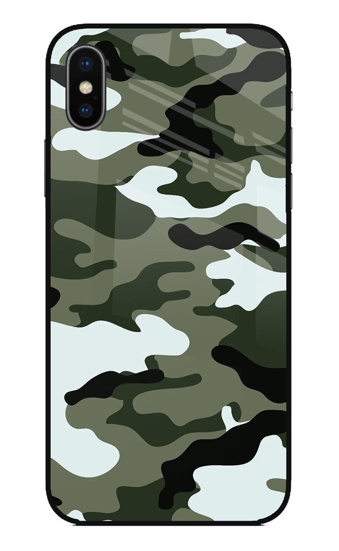 Camouflage iPhone X Glass Case Back Cover by Casekaro