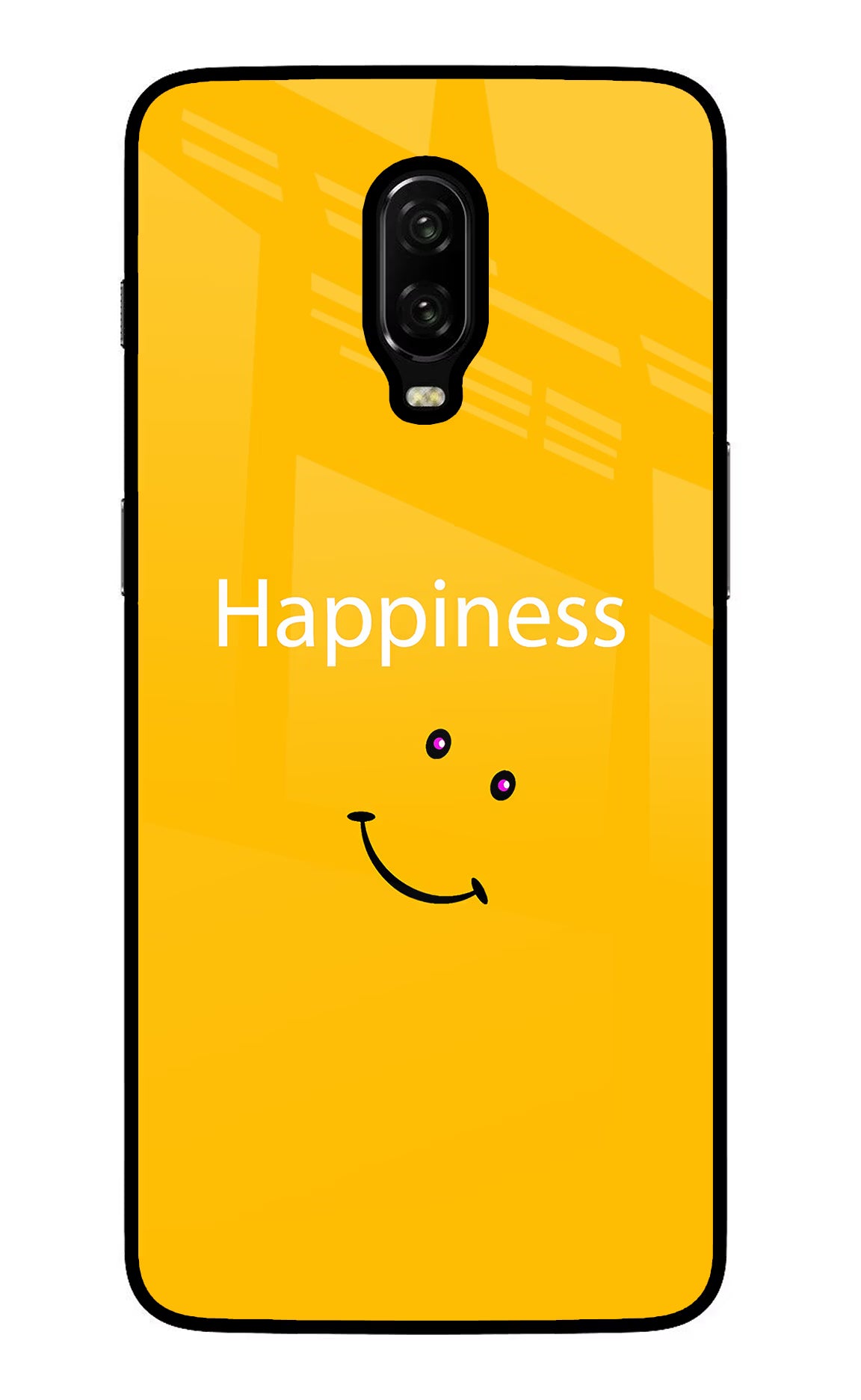 Happiness With Smiley Oneplus 6T Glass Case Back Cover by Casekaro