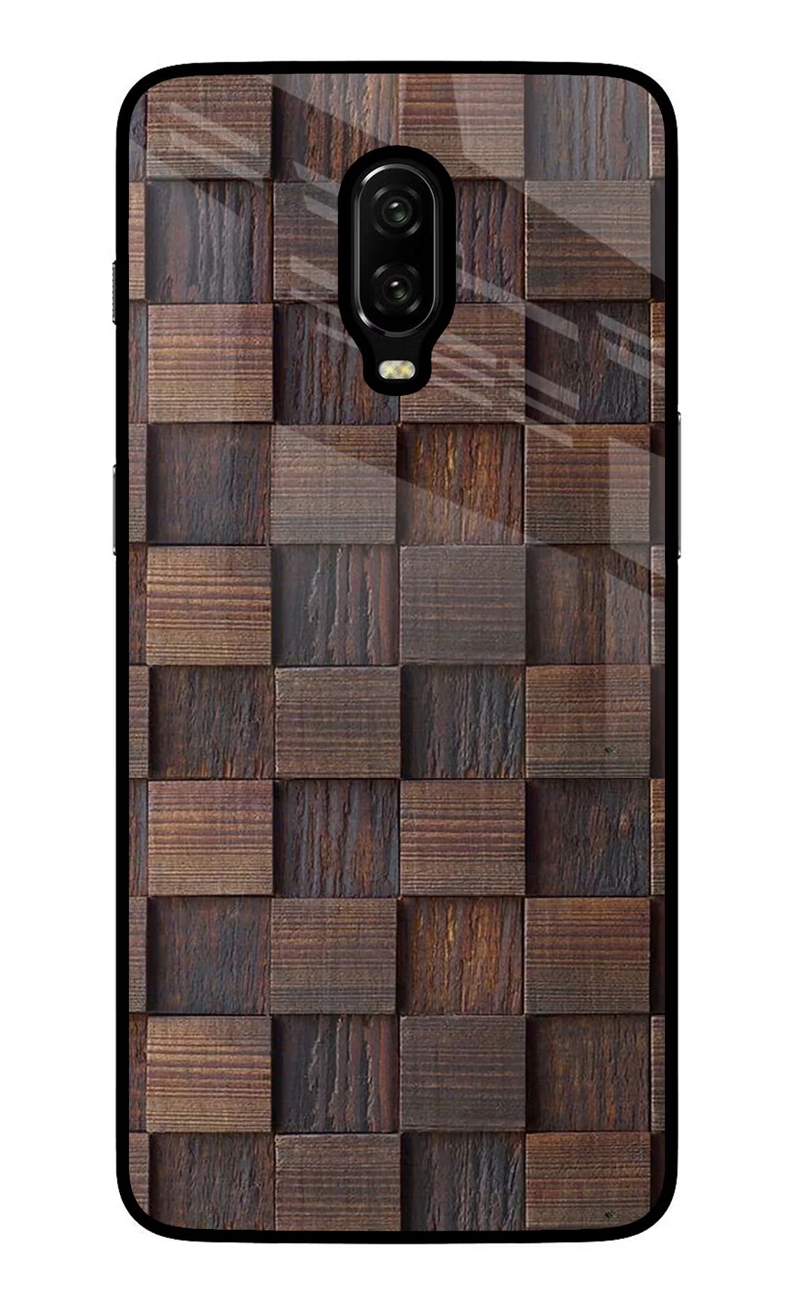 Wooden Cube Design Oneplus 6T Glass Case Back Cover by Casekaro
