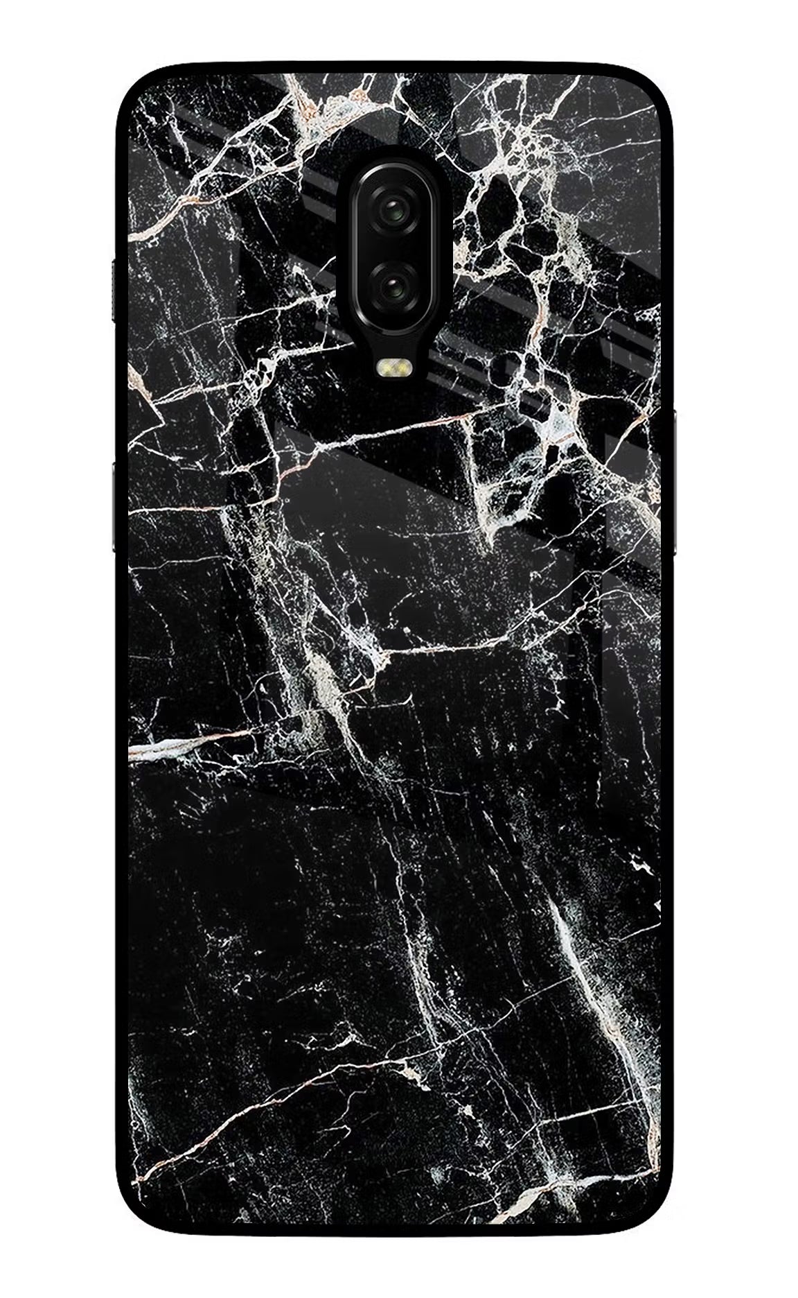 Black Marble Texture Oneplus 6T Glass Case Back Cover by Casekaro