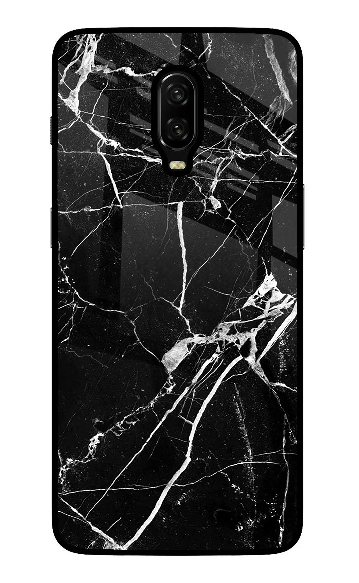 Black Marble Pattern Oneplus 6T Glass Case Back Cover by Casekaro