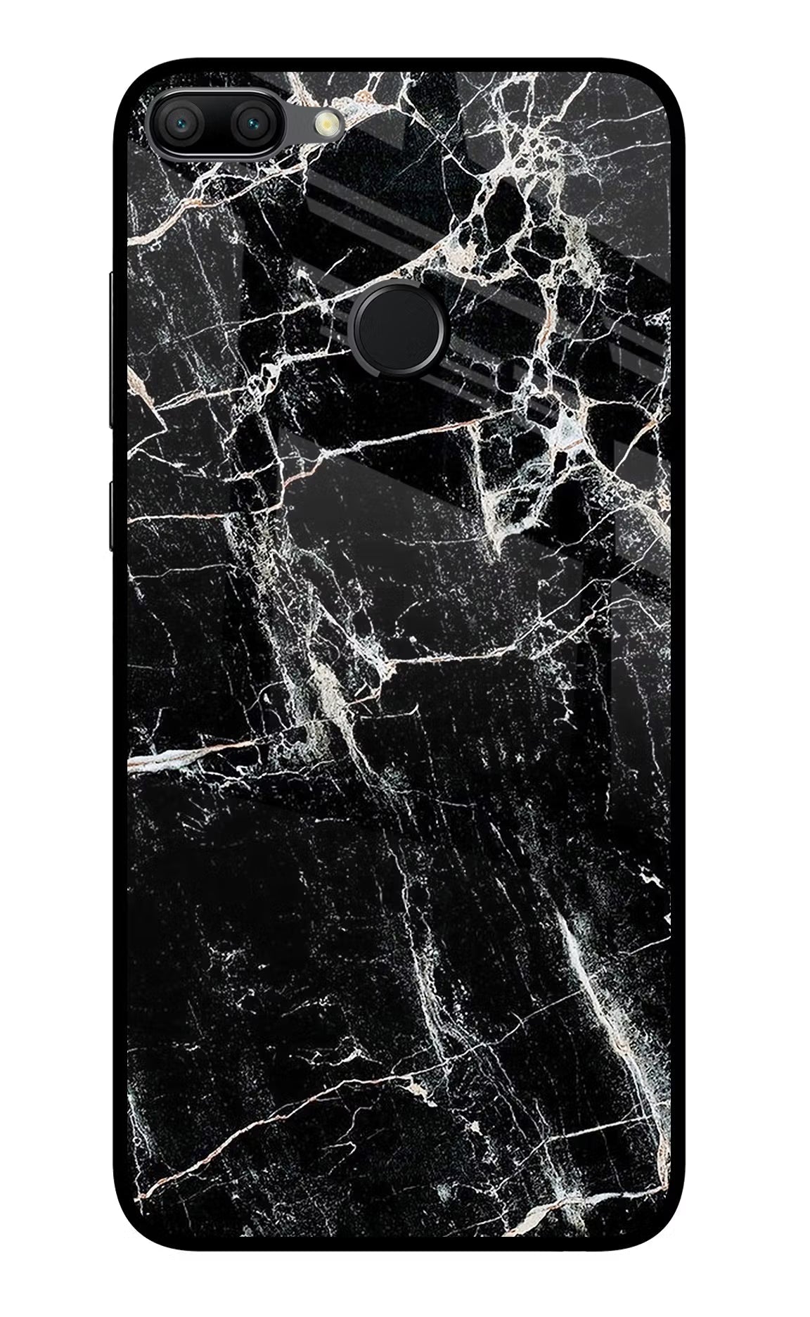 Black Marble Texture Honor 9N Glass Case Back Cover by Casekaro
