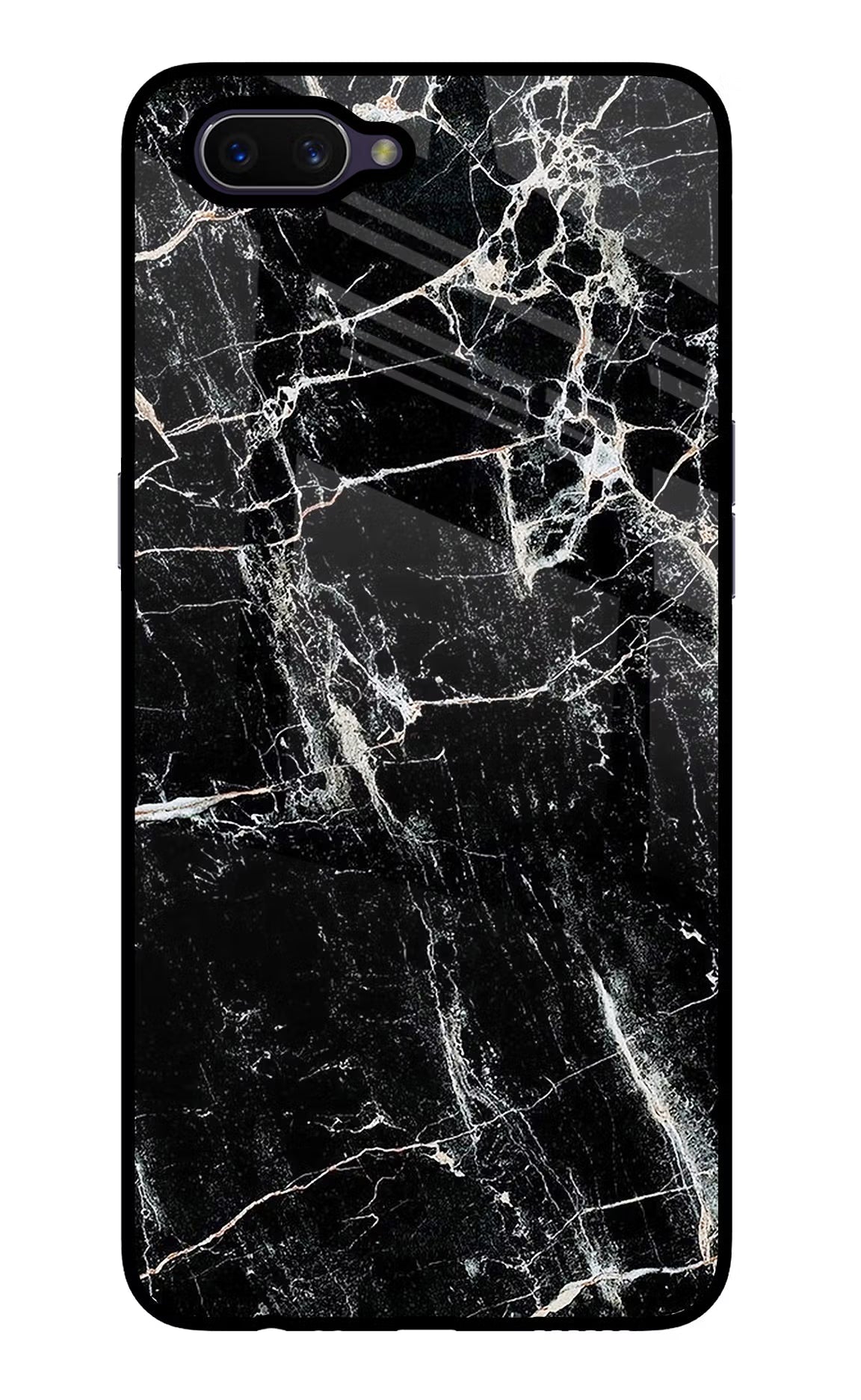 Black Marble Texture Oppo A3S Glass Case Back Cover by Casekaro