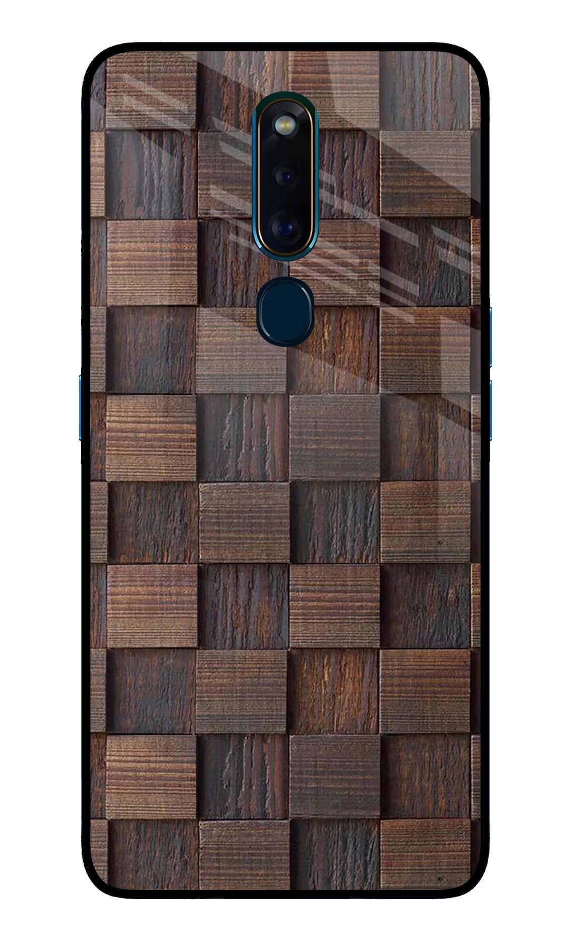 Wooden Cube Design Oppo F11 Pro Glass Case Back Cover by Casekaro