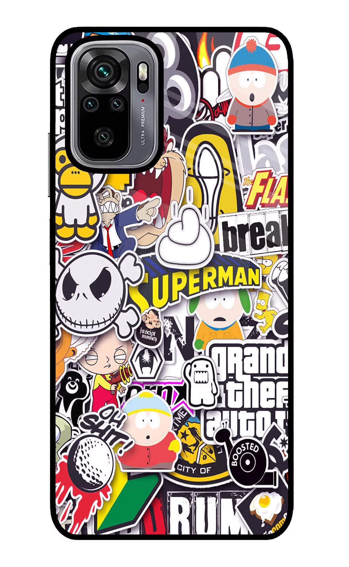 Sticker Bomb Redmi Note 10/10S Glass Case Back Cover by Casekaro