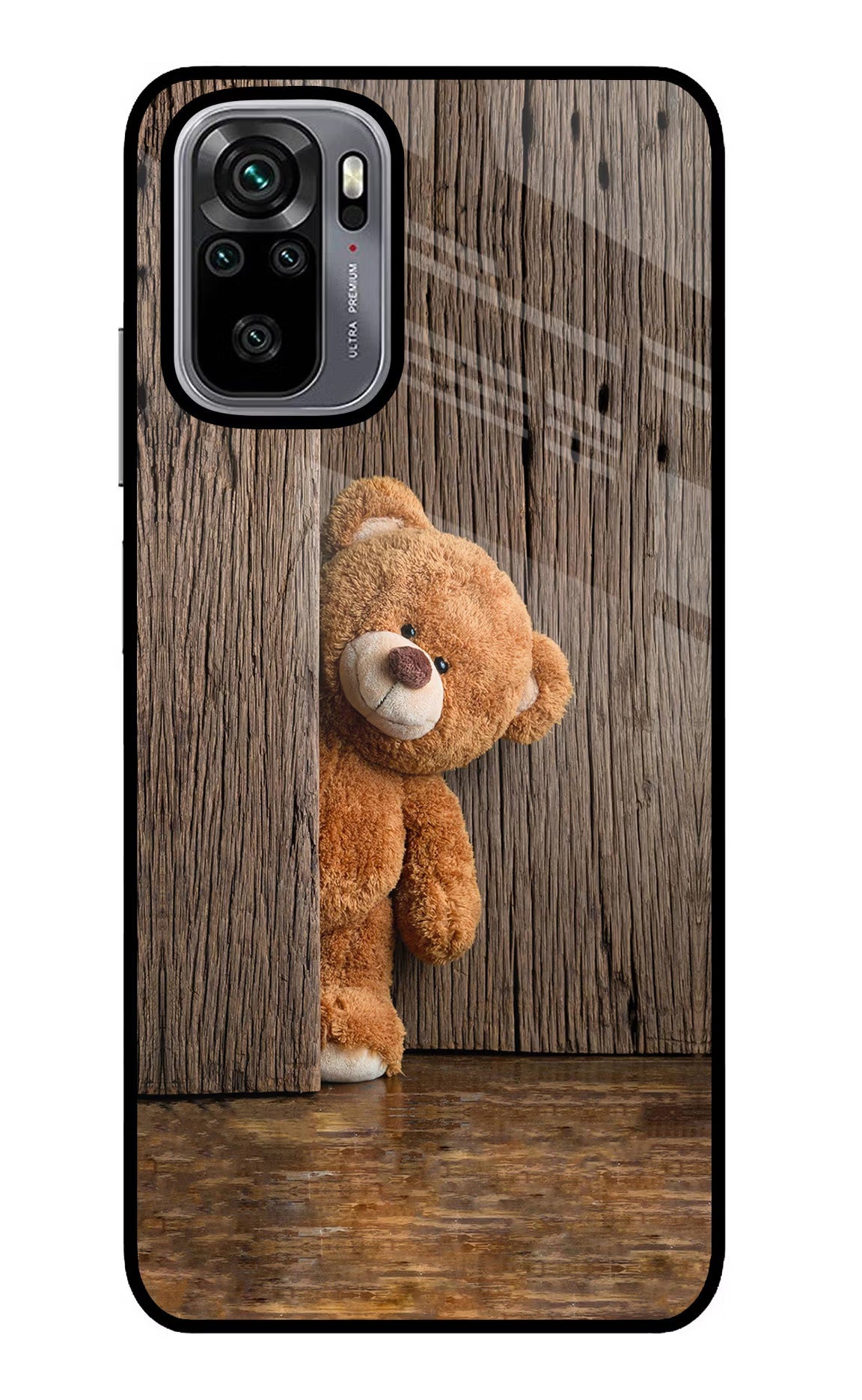 Teddy Wooden Redmi Note 10/10S Glass Case Back Cover by Casekaro