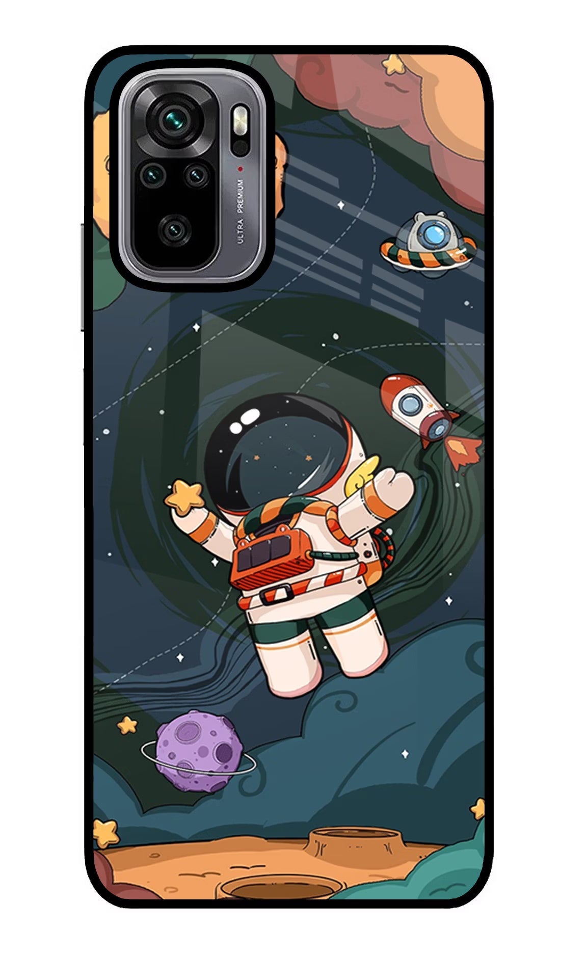 Cartoon Astronaut Redmi Note 10/10S Glass Case Back Cover by Casekaro