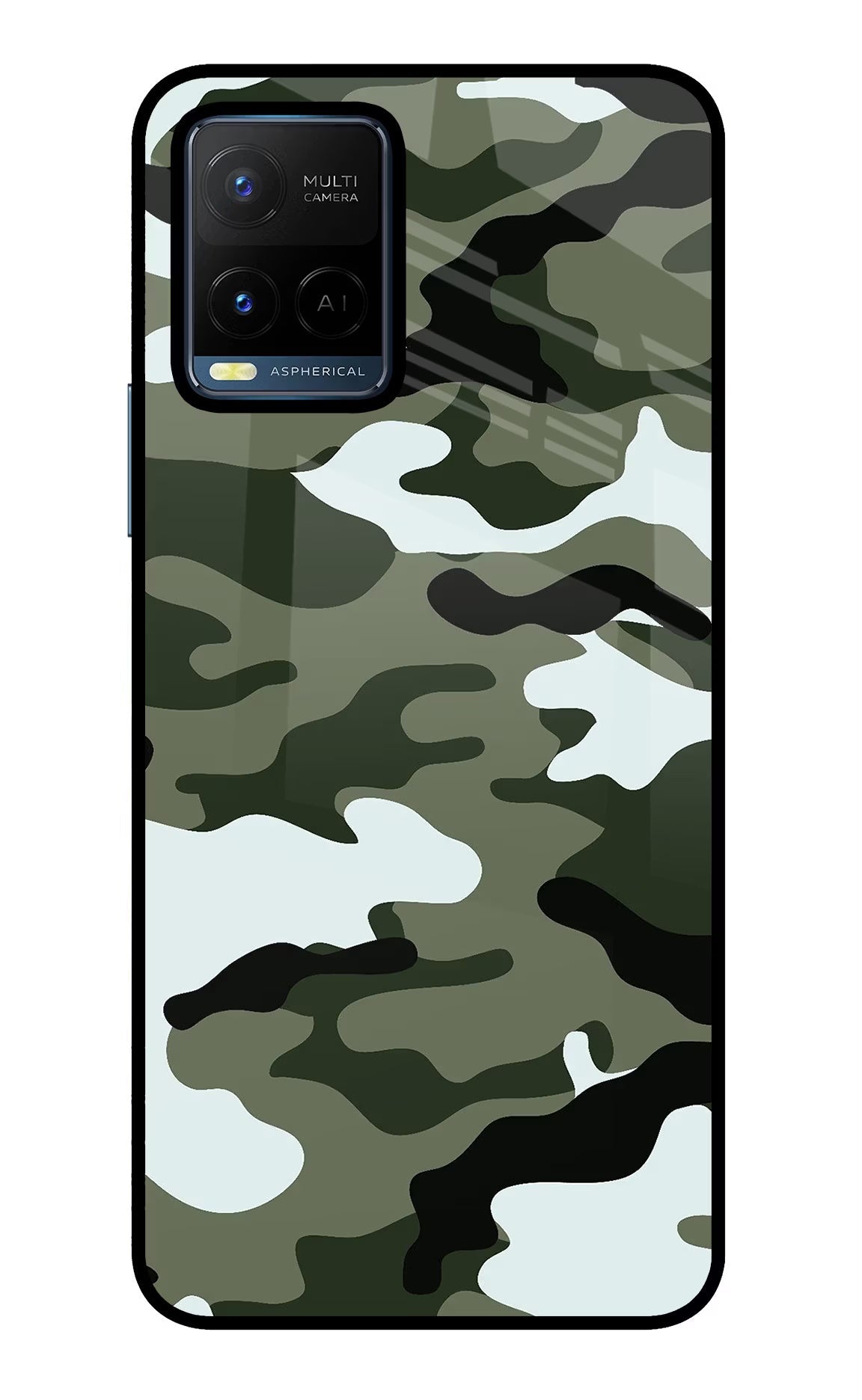 Camouflage Vivo Y21/Y21s/Y33s Glass Case Back Cover by Casekaro