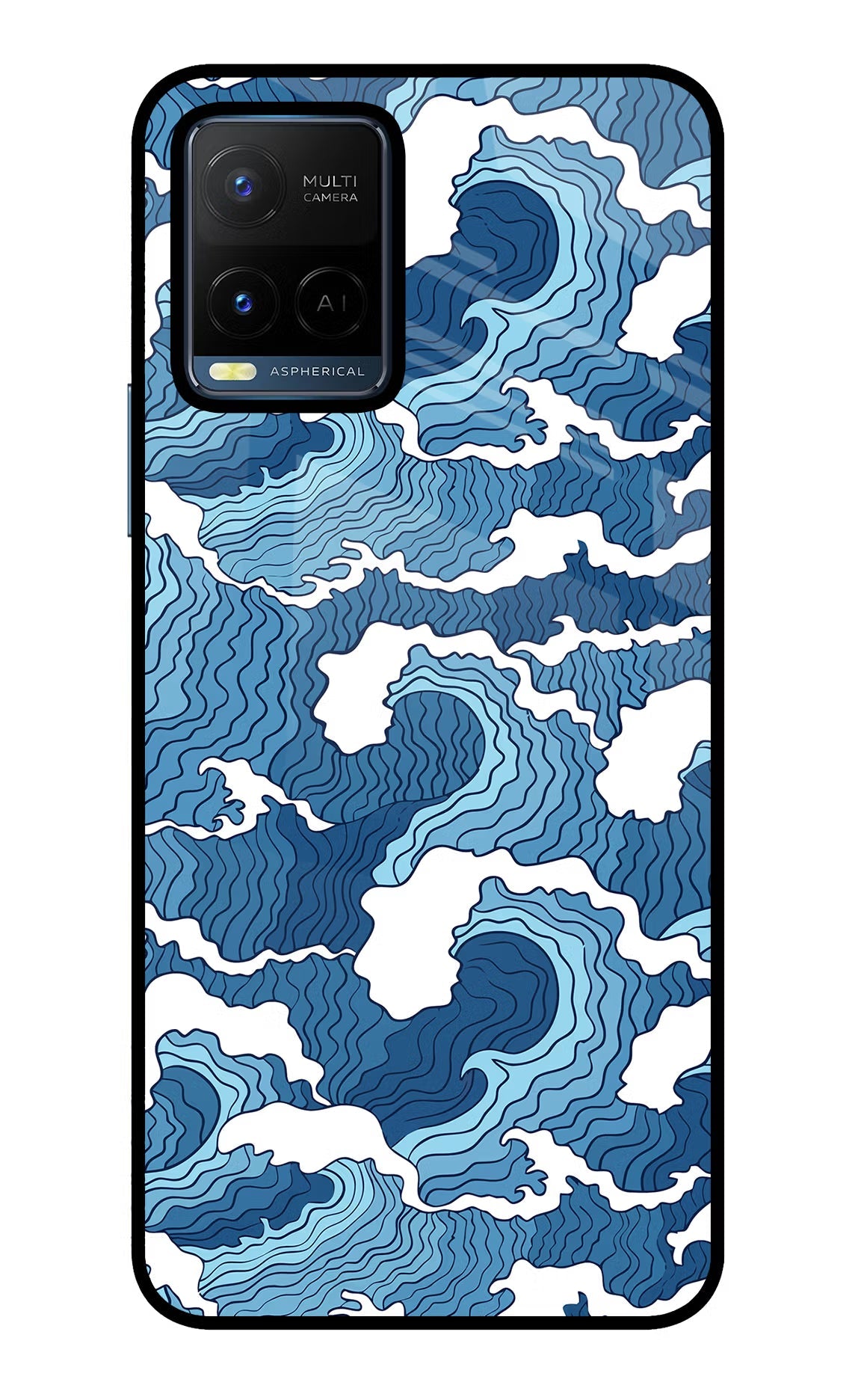Blue Waves Vivo Y21/Y21s/Y33s Glass Case Back Cover by Casekaro