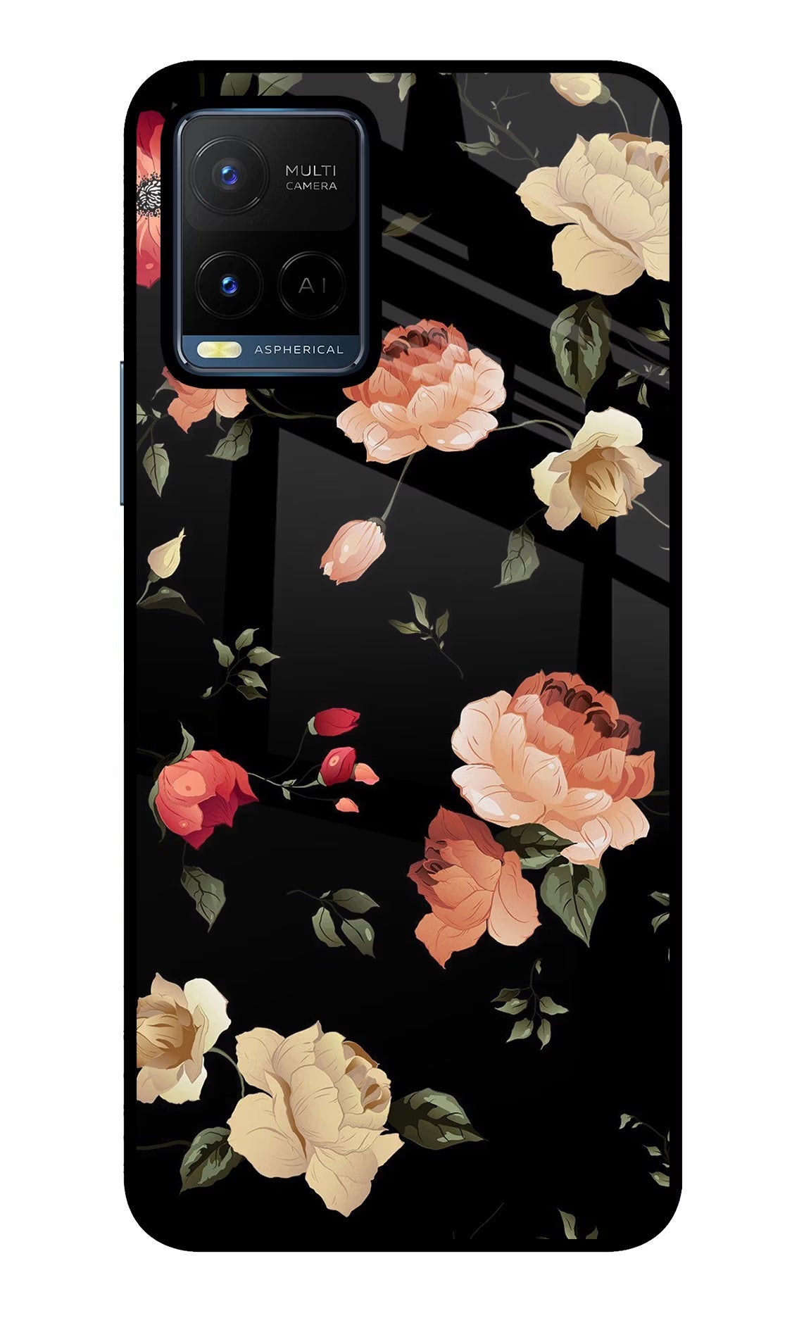 Flowers Vivo Y21/Y21s/Y33s Glass Case Back Cover by Casekaro