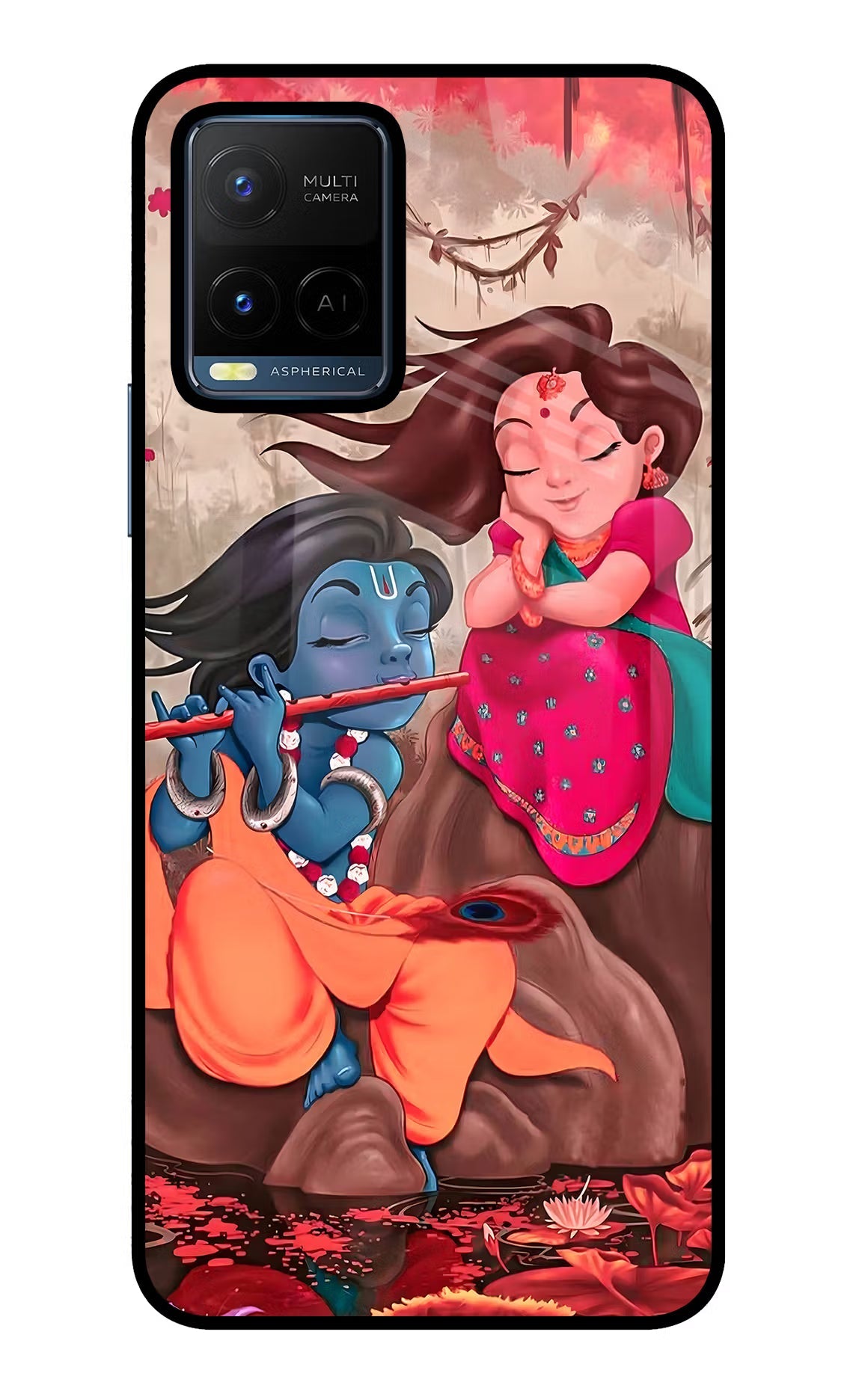 Radhe Krishna Vivo Y21/Y21s/Y33s Glass Case Back Cover by Casekaro
