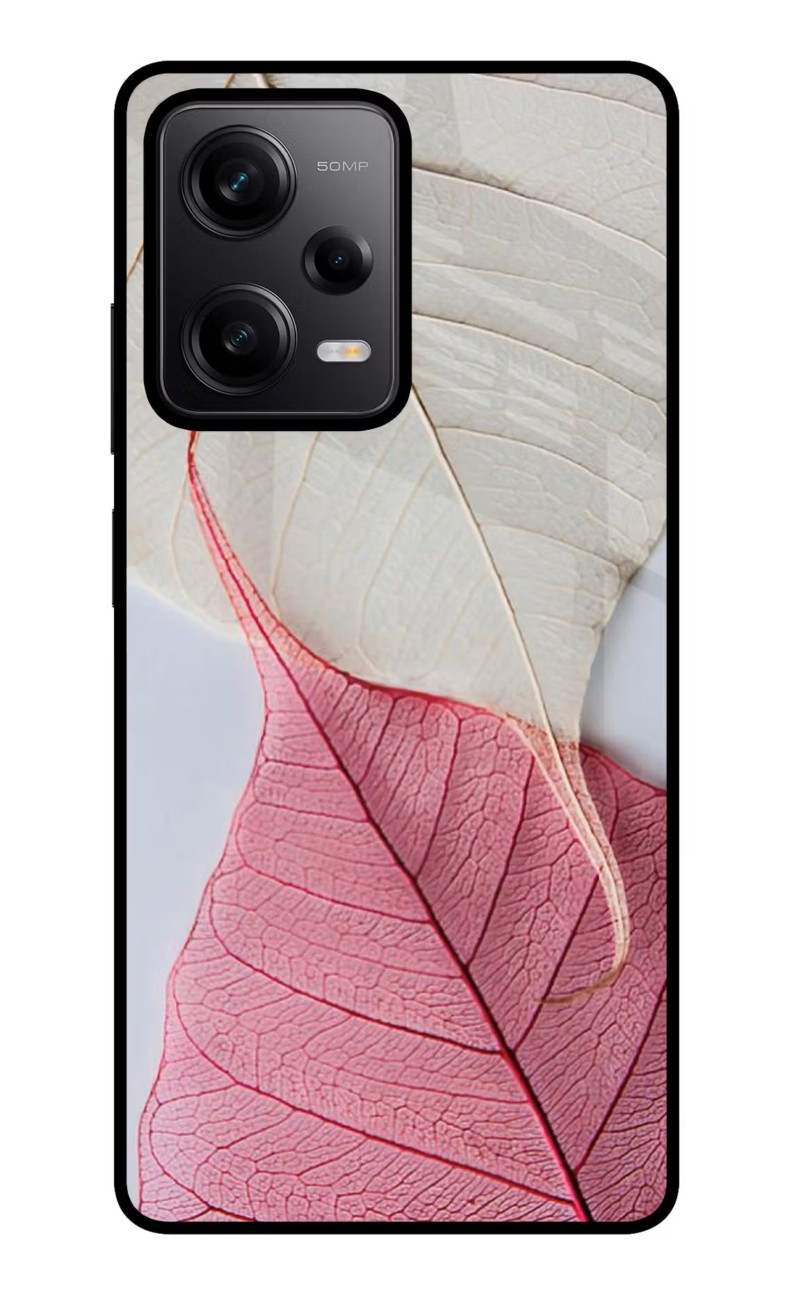 White Pink Leaf Redmi Note 12 Pro 5G Glass Case Back Cover by Casekaro