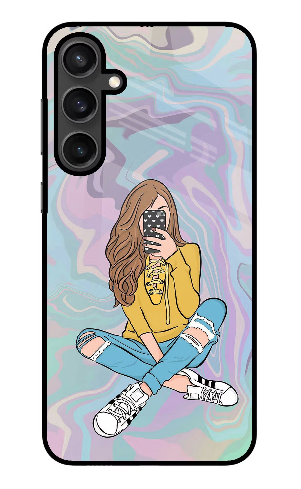 Selfie Girl Samsung S23 Glass Case Back Cover by Casekaro
