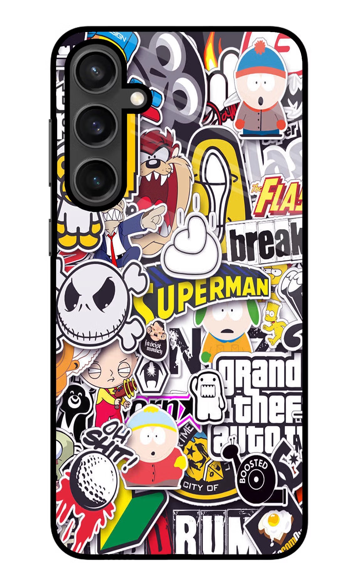 Sticker Bomb Samsung S23 Glass Case Back Cover by Casekaro
