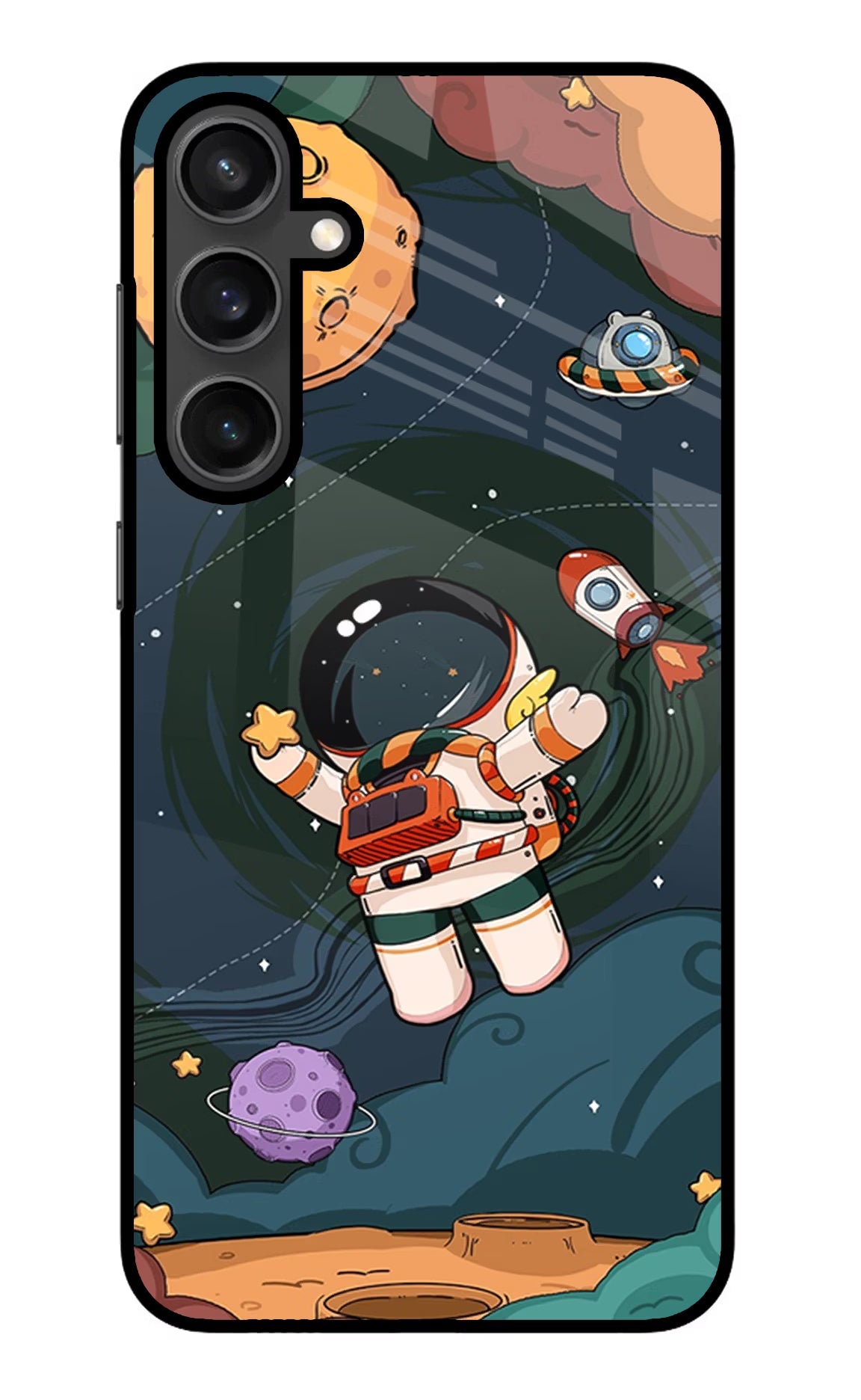 Cartoon Astronaut Samsung S23 Glass Case Back Cover by Casekaro