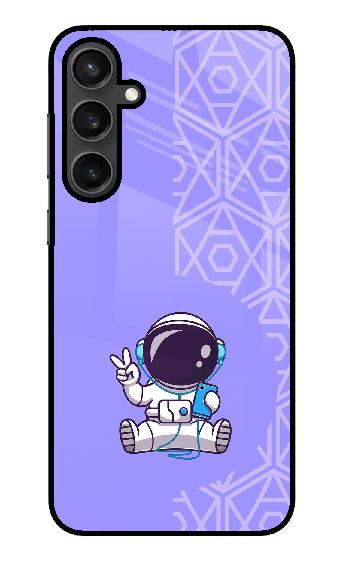 Cute Astronaut Chilling Samsung S23 Glass Case Back Cover by Casekaro