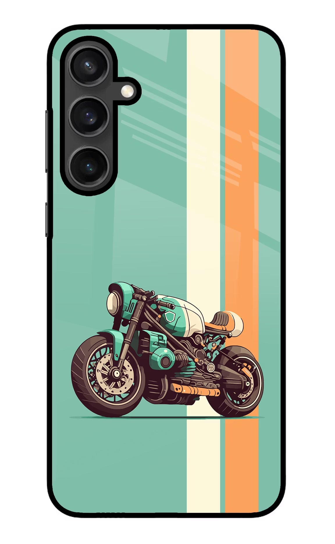 Striped Moto Drift Samsung S23 Glass Case Back Cover by Casekaro
