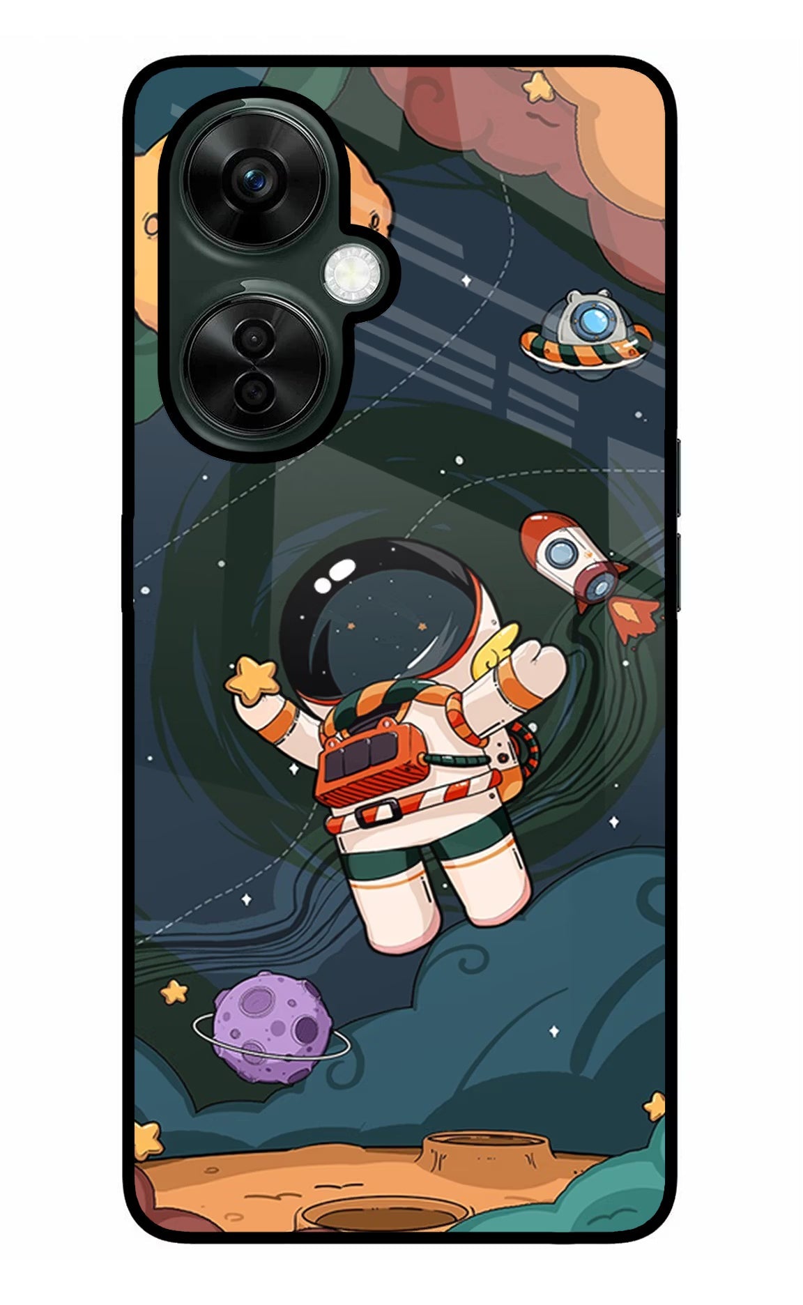 Cartoon Astronaut OnePlus Nord CE 3 Lite 5G Glass Case Back Cover by Casekaro
