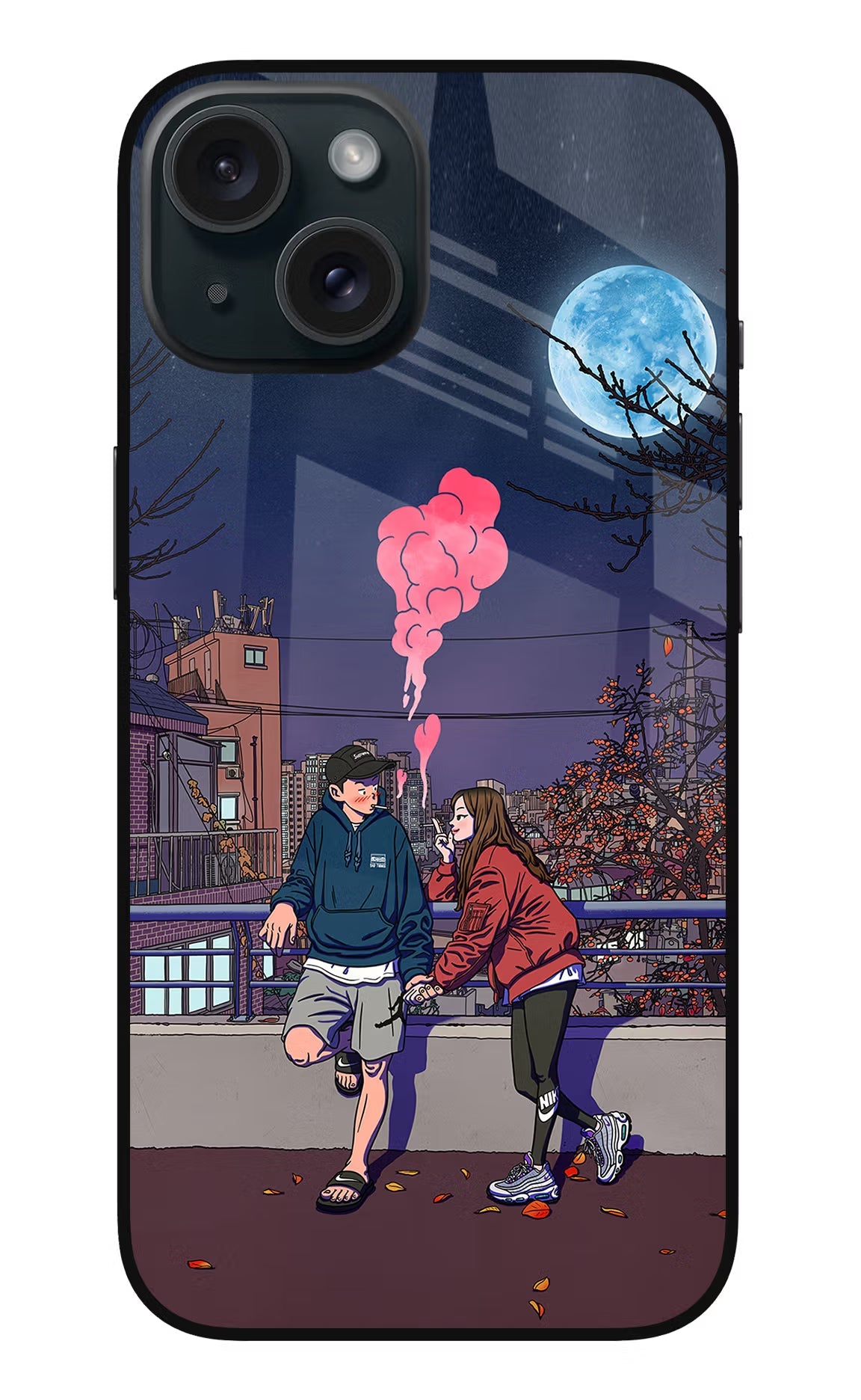 Chilling Couple iPhone 15 Glass Case Back Cover by Casekaro