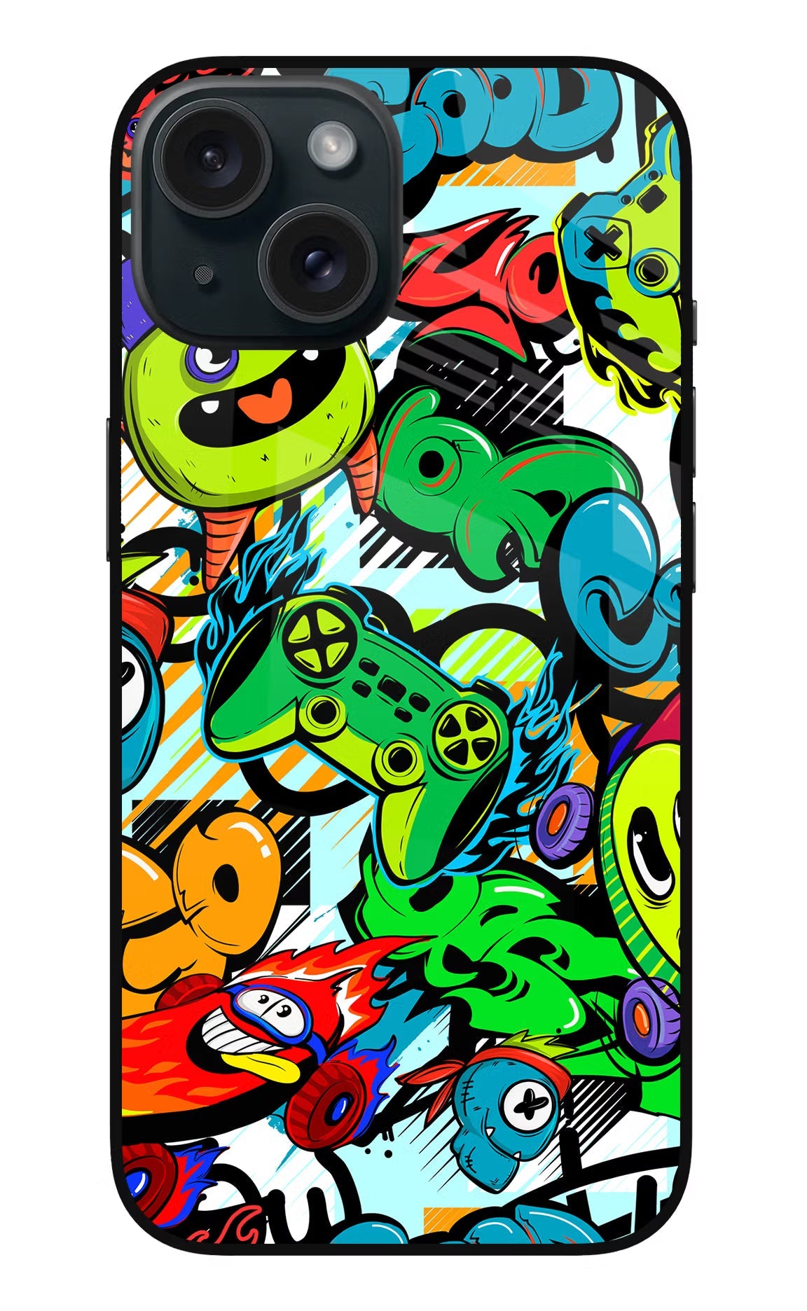 Game Doodle iPhone 15 Glass Case Back Cover by Casekaro