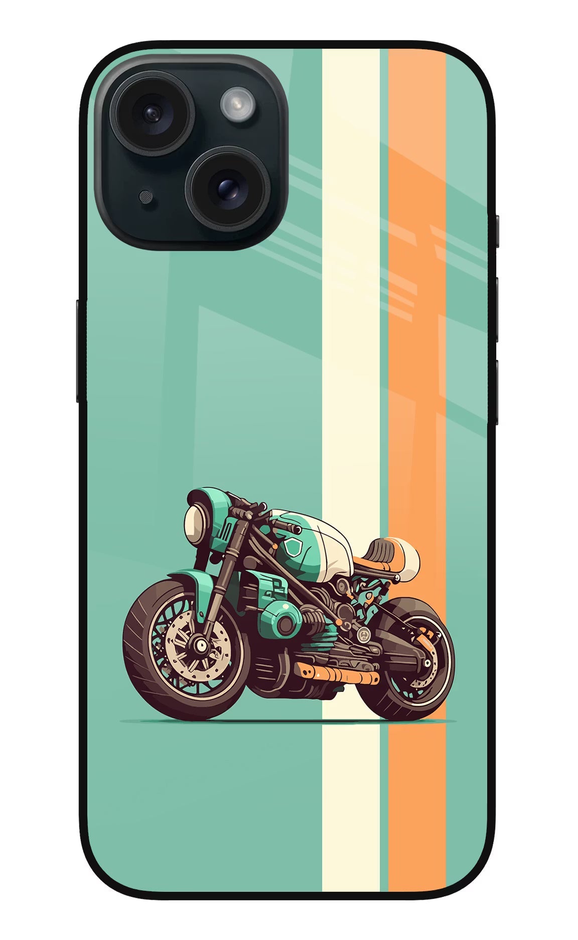 Striped Moto Drift iPhone 15 Glass Case Back Cover by Casekaro