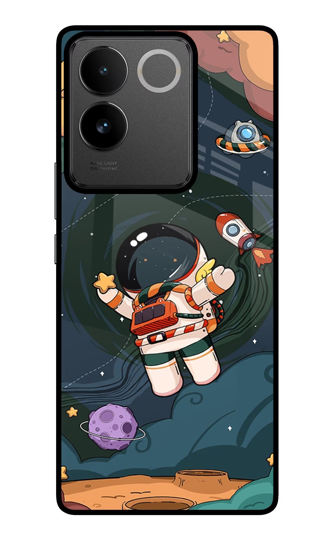 Cartoon Astronaut IQOO Z7 Pro 5G Glass Case Back Cover by Casekaro