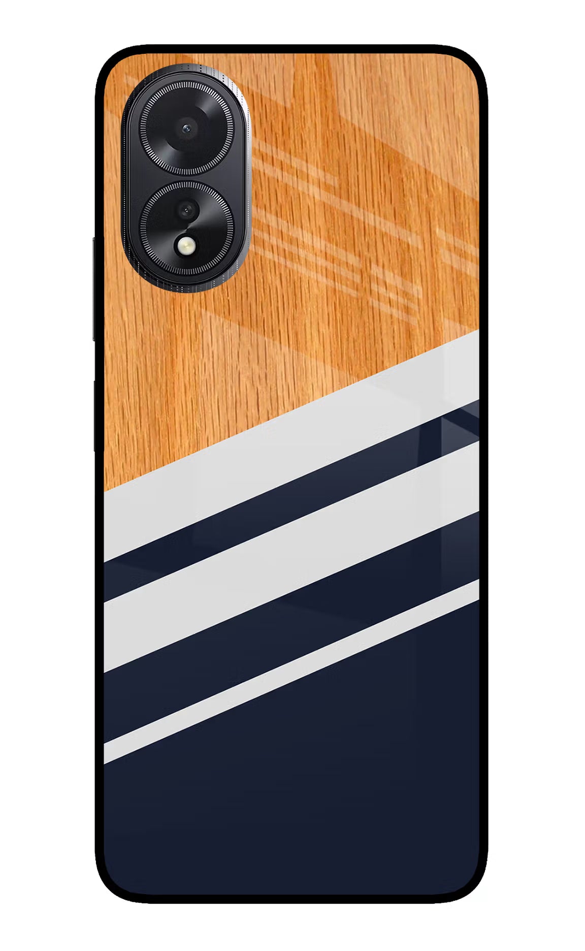 Blue and white wooden Oppo A18/Oppo A38 Glass Case Back Cover by Casekaro