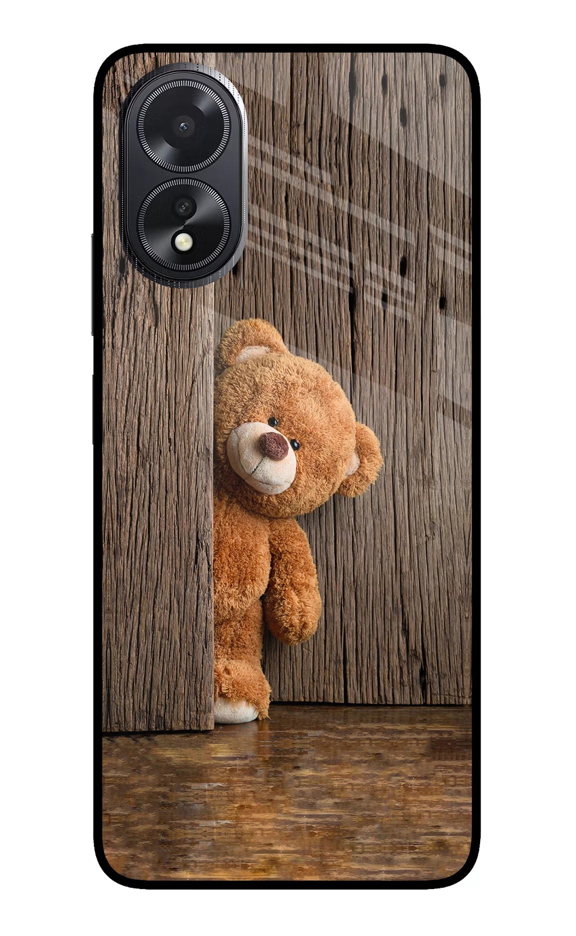 Teddy Wooden Oppo A18/Oppo A38 Glass Case Back Cover by Casekaro