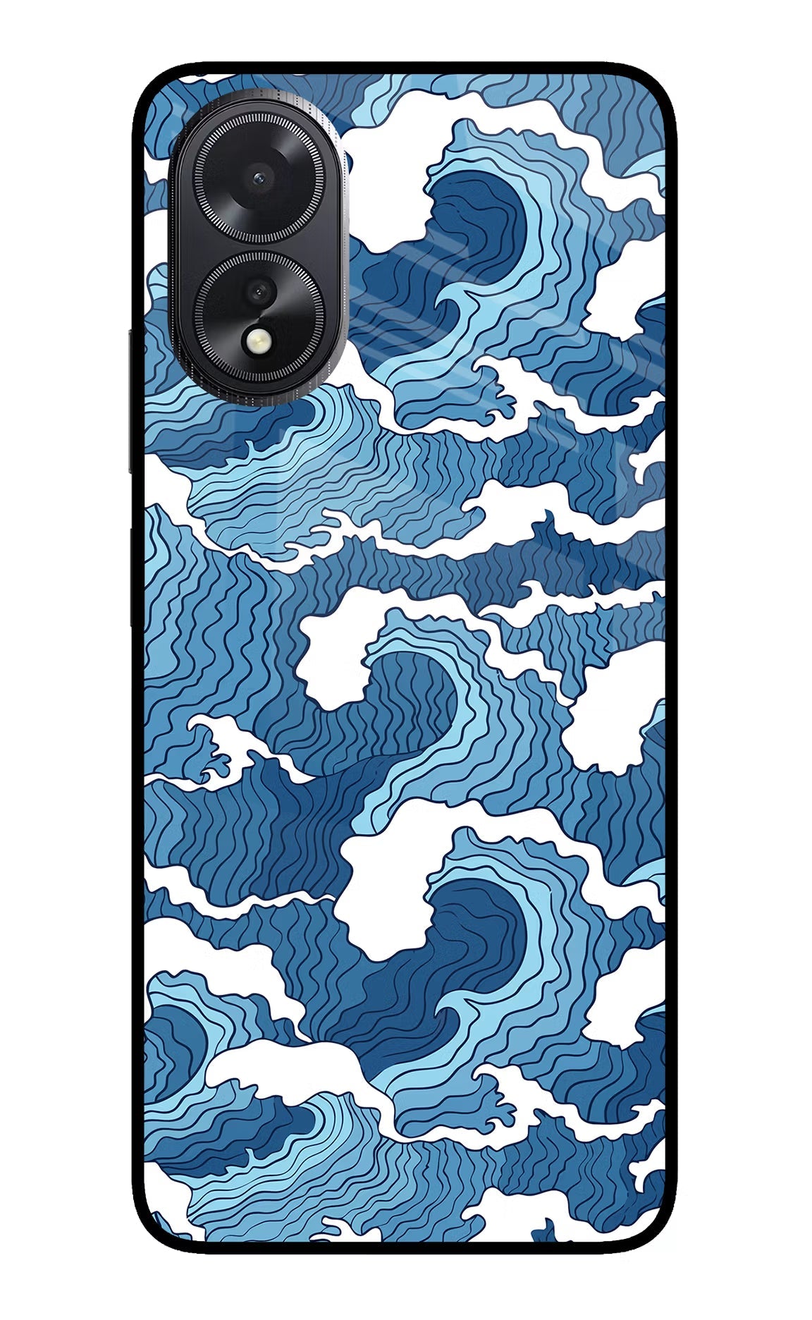 Blue Waves Oppo A18/Oppo A38 Glass Case Back Cover by Casekaro