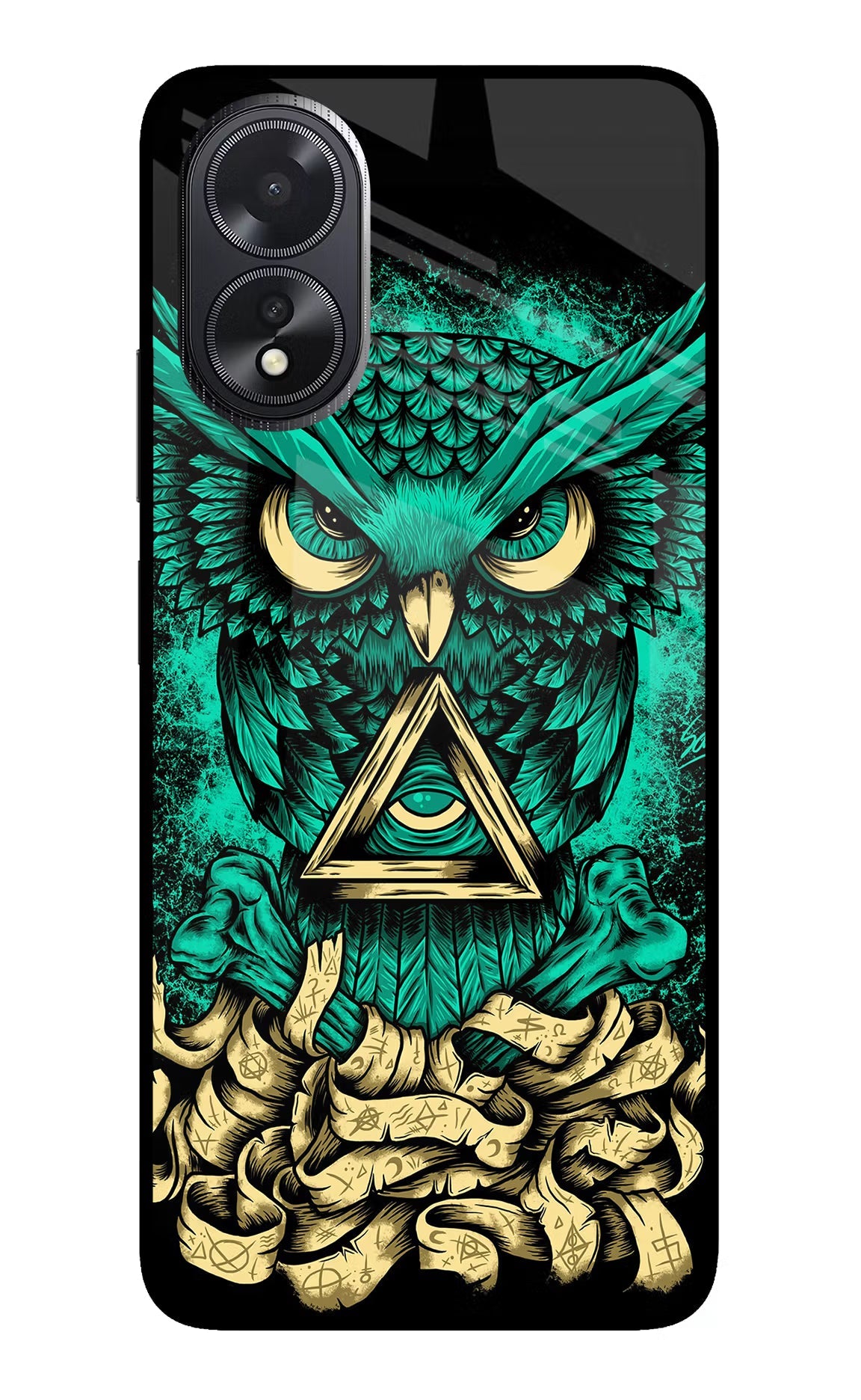 Green Owl Oppo A18/Oppo A38 Glass Case Back Cover by Casekaro