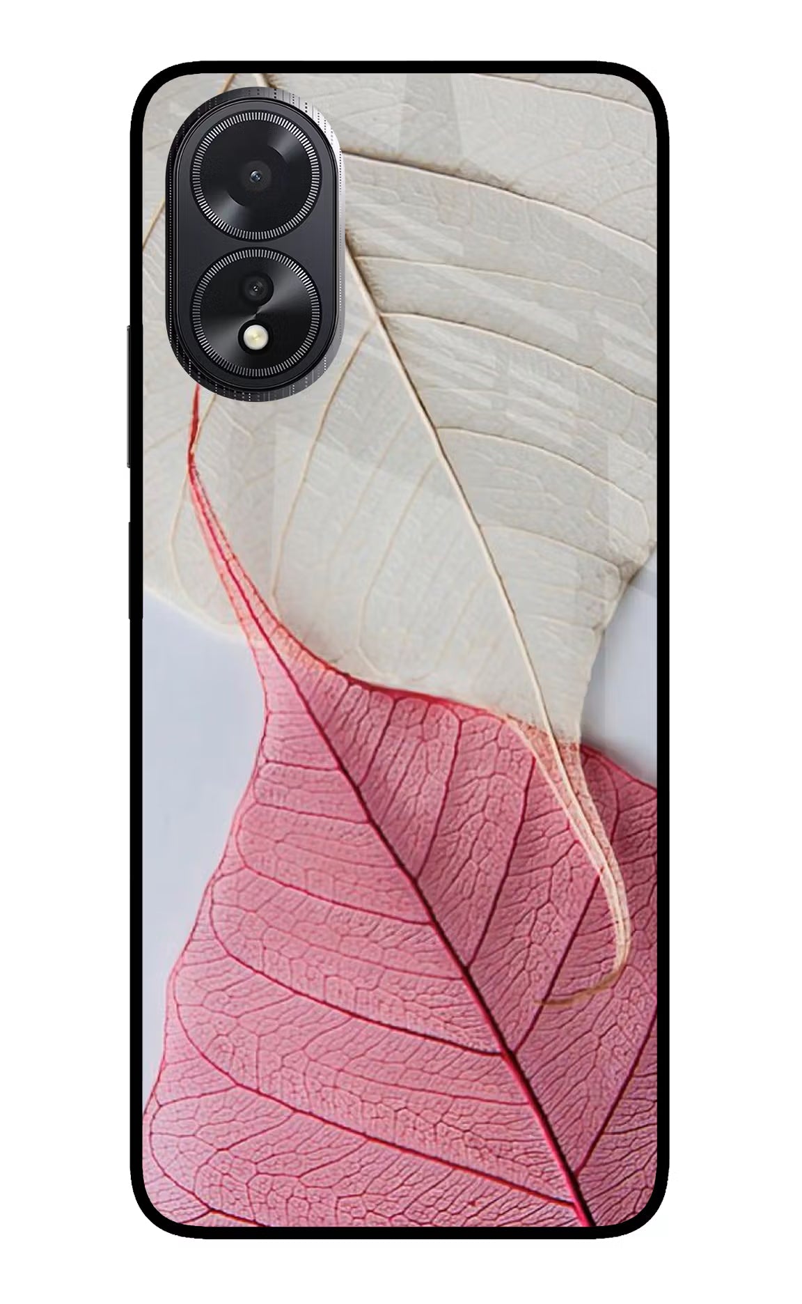 White Pink Leaf Oppo A18/Oppo A38 Glass Case Back Cover by Casekaro