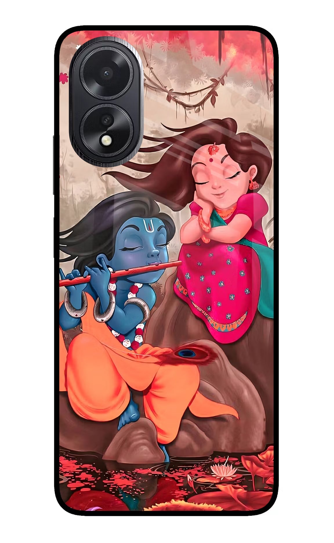 Radhe Krishna Oppo A18/Oppo A38 Glass Case Back Cover by Casekaro