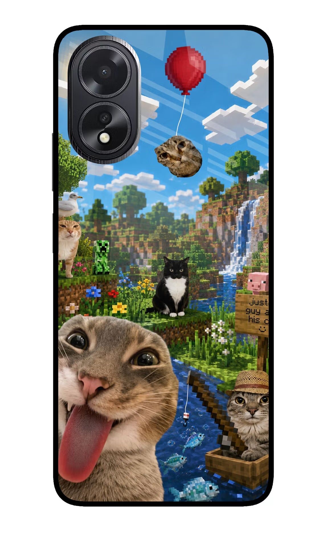 Minecraft Cat Chaos Oppo A18/Oppo A38 Glass Case Back Cover by Casekaro
