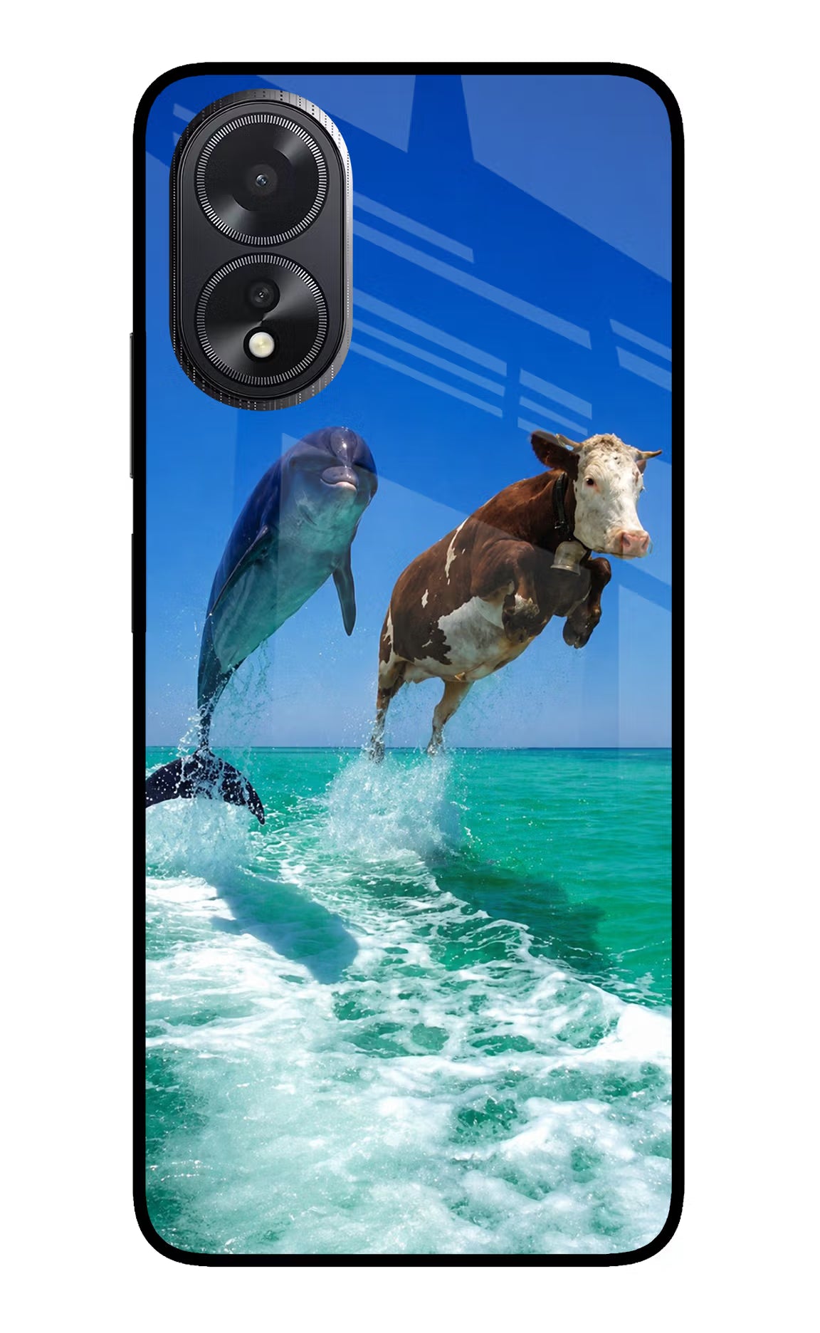 Dolphin vs Cow Oppo A18/Oppo A38 Glass Case Back Cover by Casekaro
