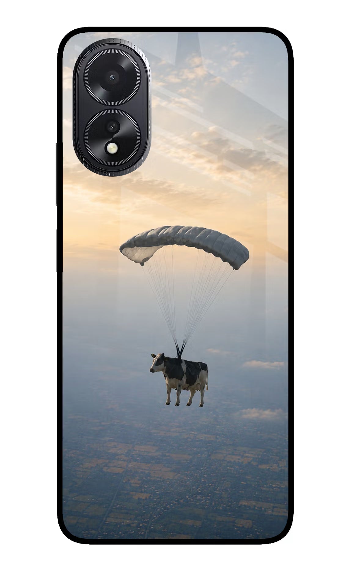 Skydiving Cow Oppo A18/Oppo A38 Glass Case Back Cover by Casekaro