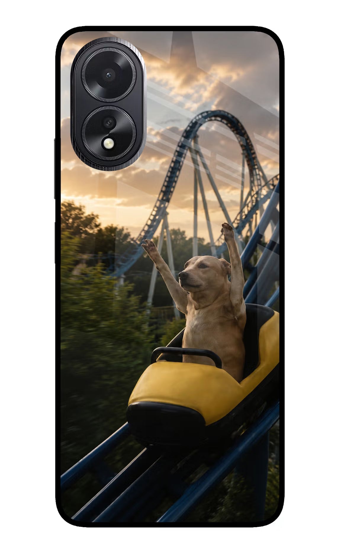 Rollercoaster Dog Oppo A18/Oppo A38 Glass Case Back Cover by Casekaro