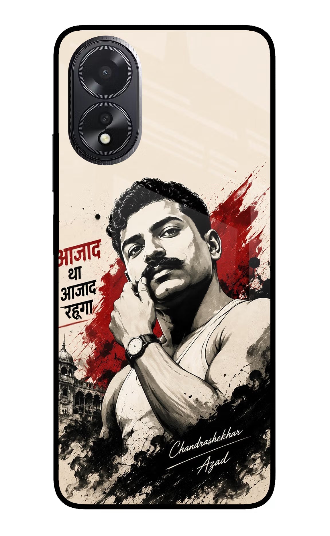 Chandrashekhar Azad Fearless Oppo A18/Oppo A38 Glass Case Back Cover by Casekaro