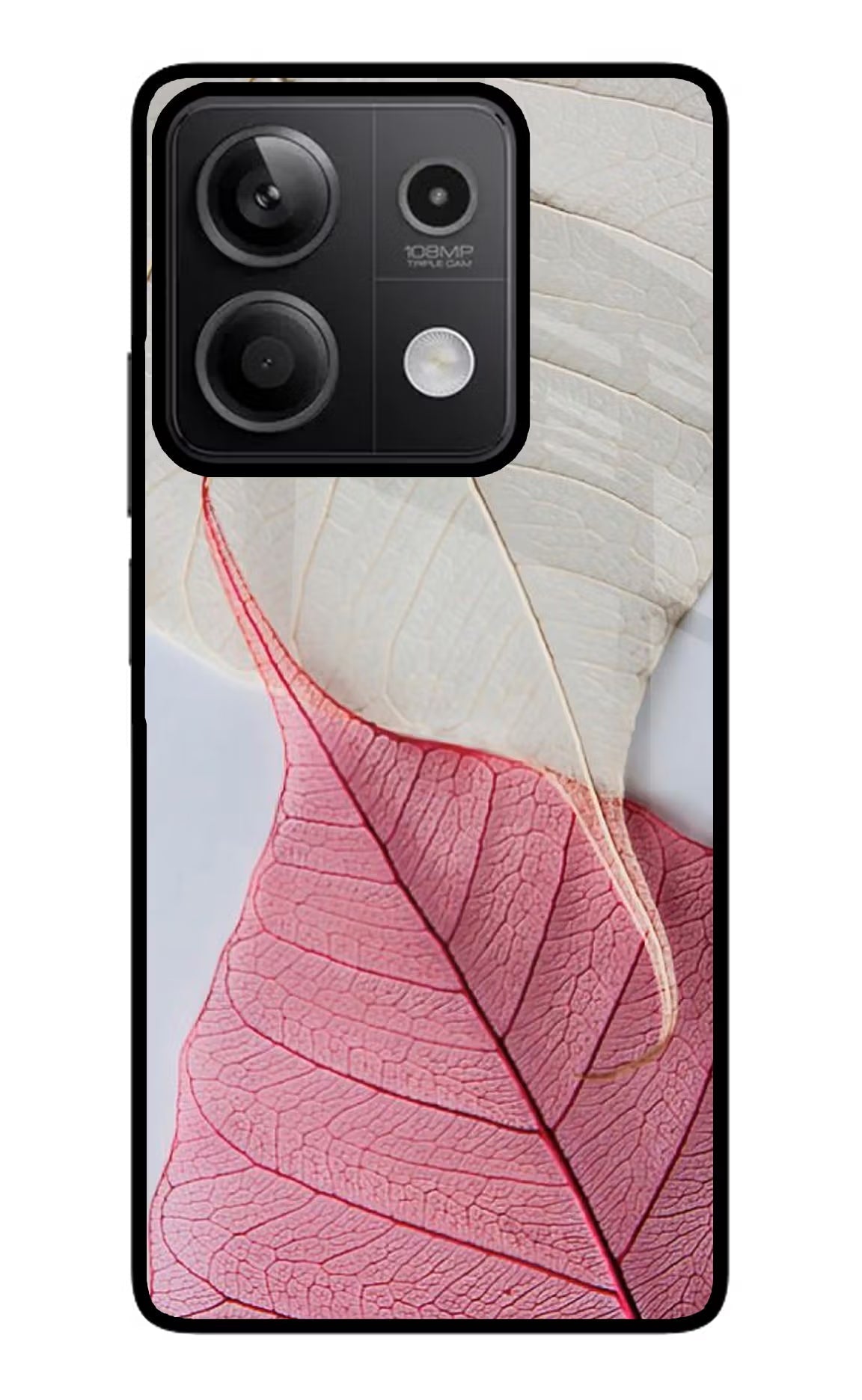 White Pink Leaf Redmi Note 13 5G Glass Case Back Cover by Casekaro