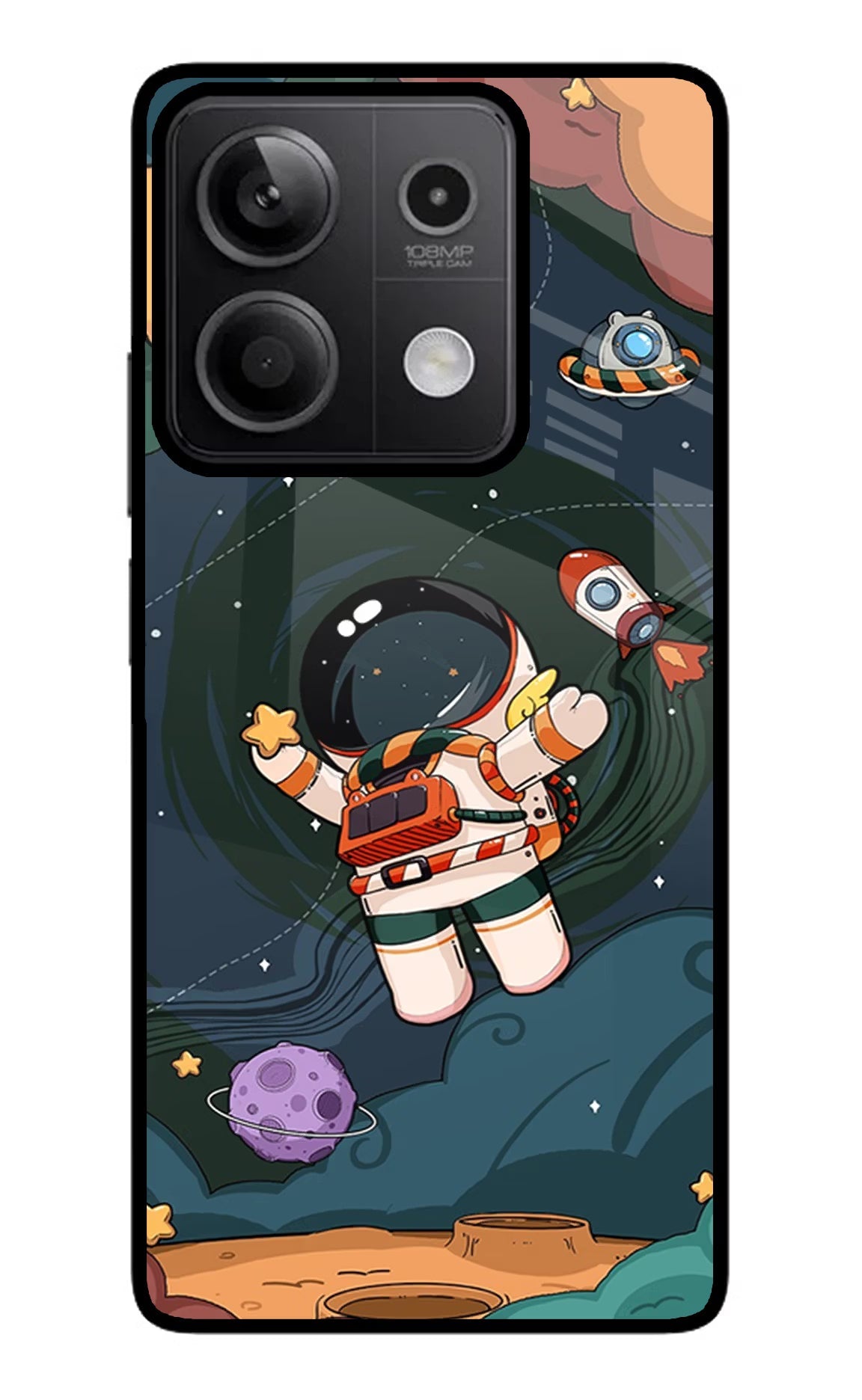 Cartoon Astronaut Redmi Note 13 5G Glass Case Back Cover by Casekaro